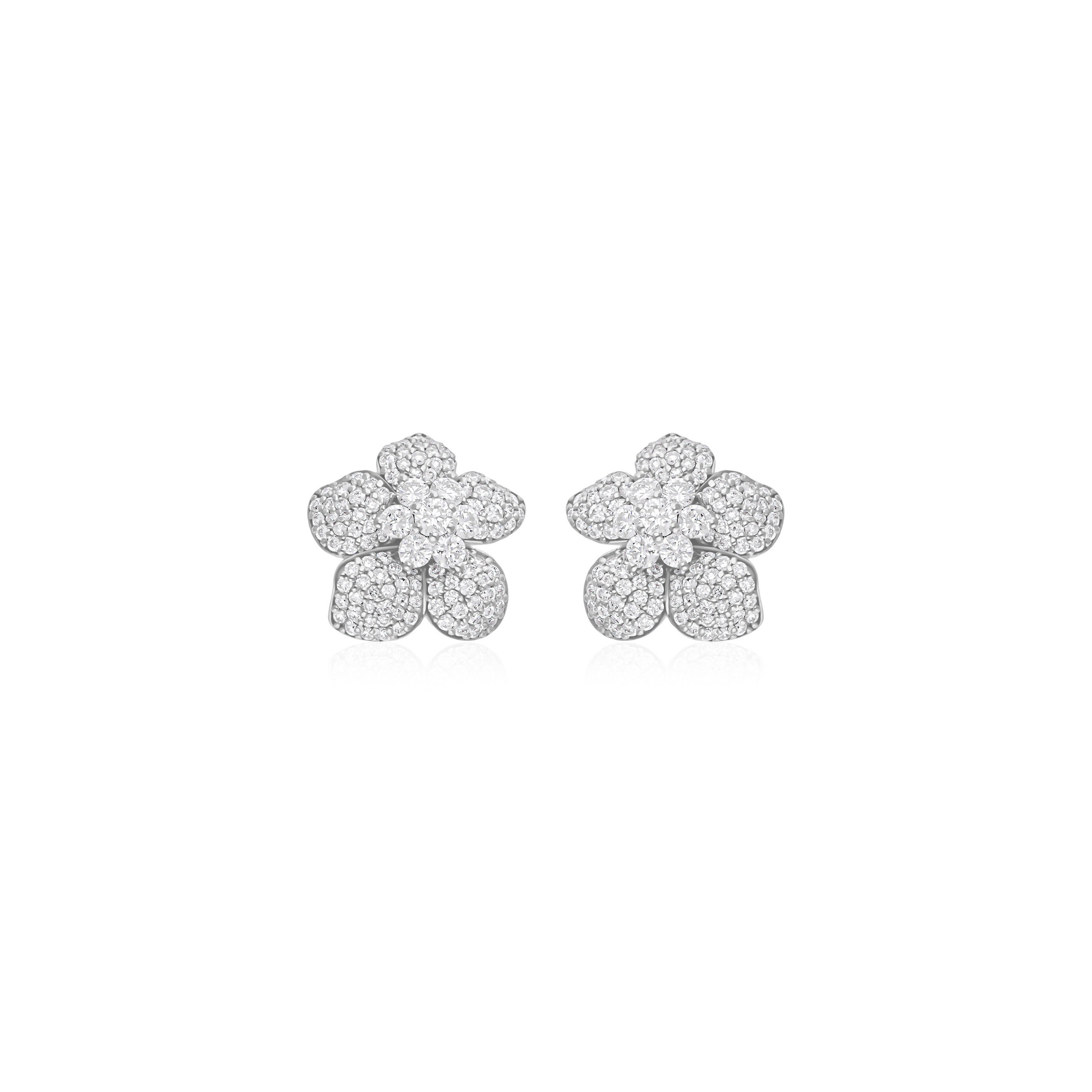 Pave Flower Shaped 1.85Ct Diamond Cluster Stud Graduated Earrings