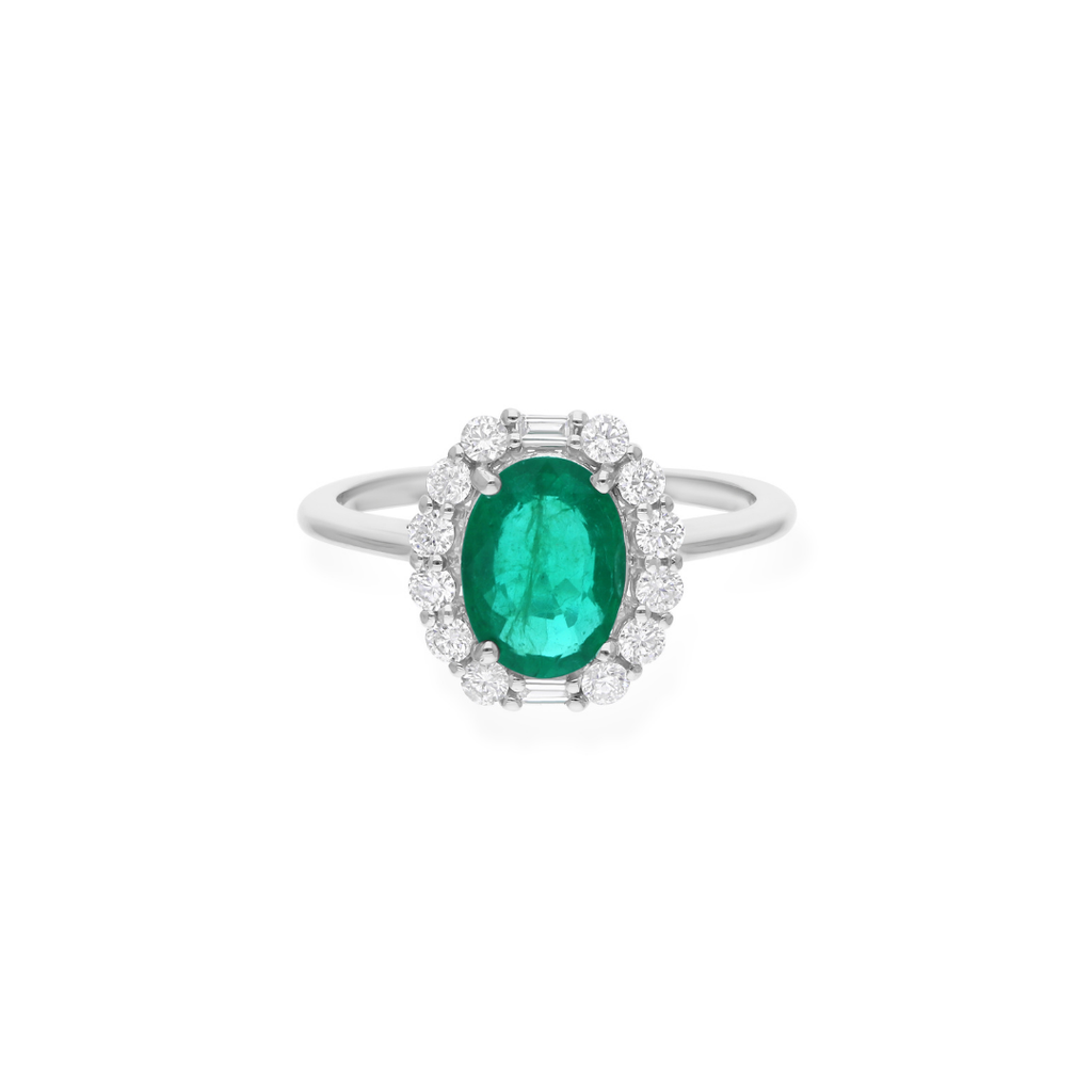 1.62Ct. Zambian Emerald SI Clarity HI Color Diamond Halo Anniversary Gold Ring