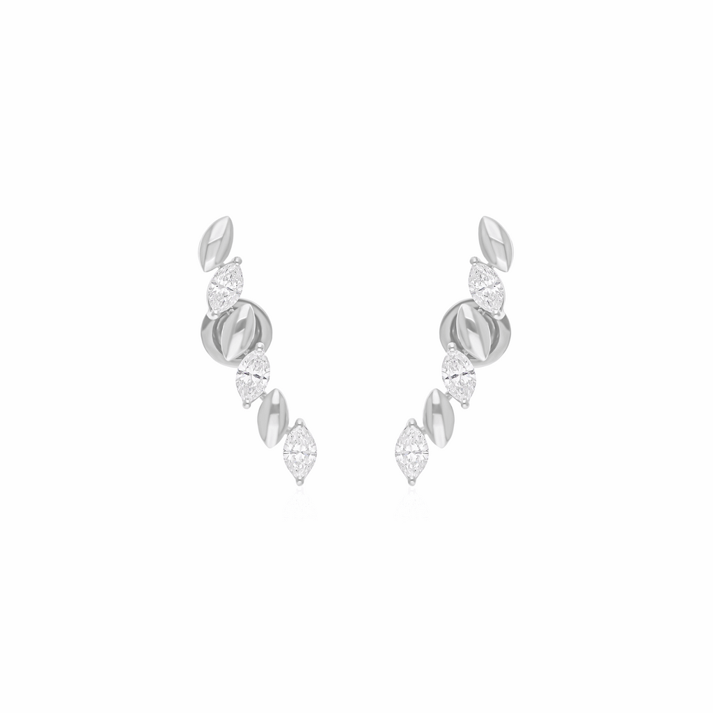 1.51 Ct Natural SI/H Marquise Diamond Climber Earrings Gift 18k Solid Gold