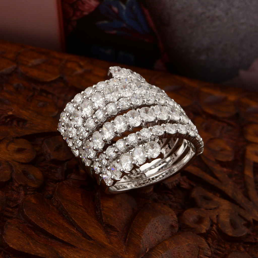 6.85 Carat Natural SI/HI Oval Round Shape Gold Diamond Cocktail Ring