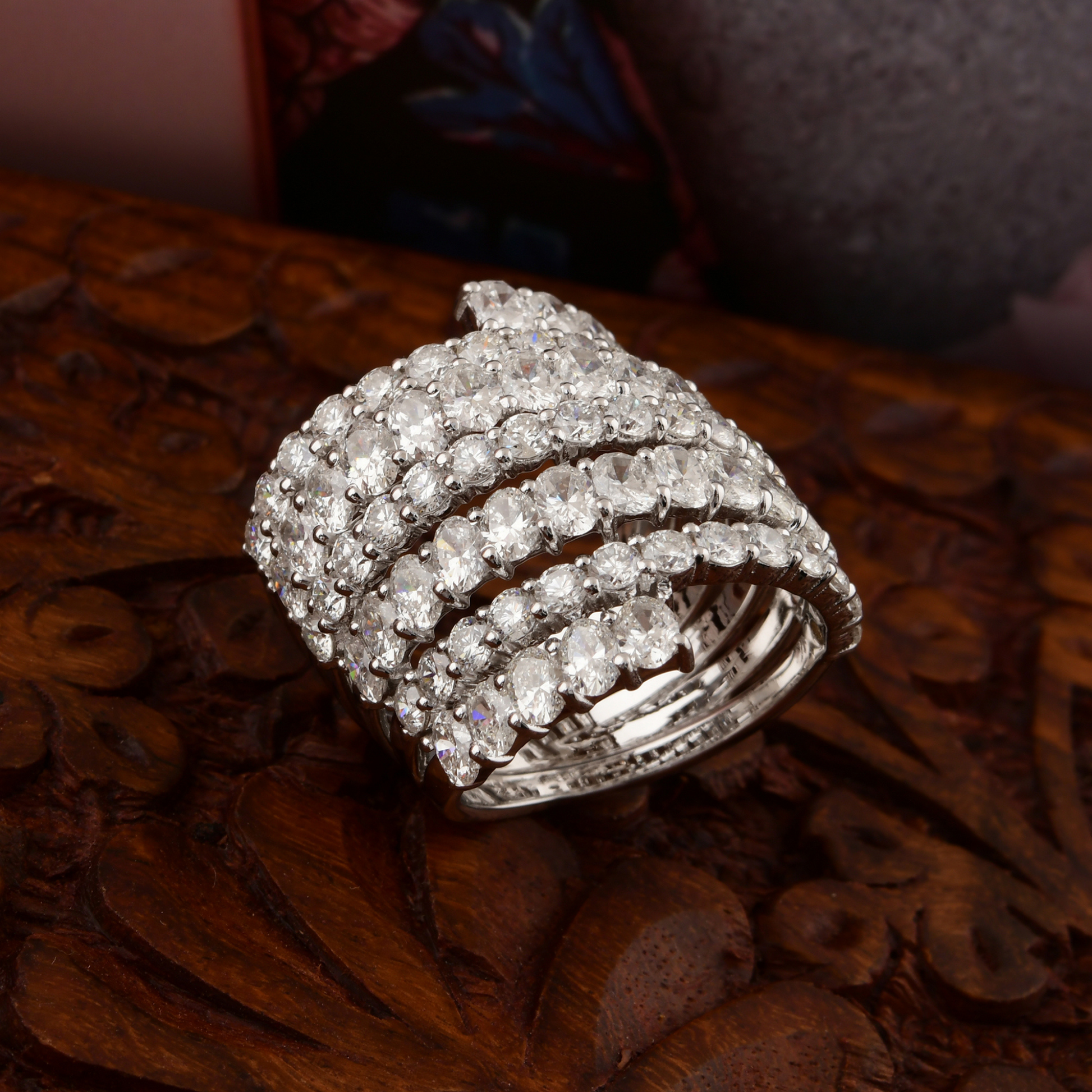 6.85 Carat Natural SI/HI Oval Round Shape Gold Diamond Cocktail Ring