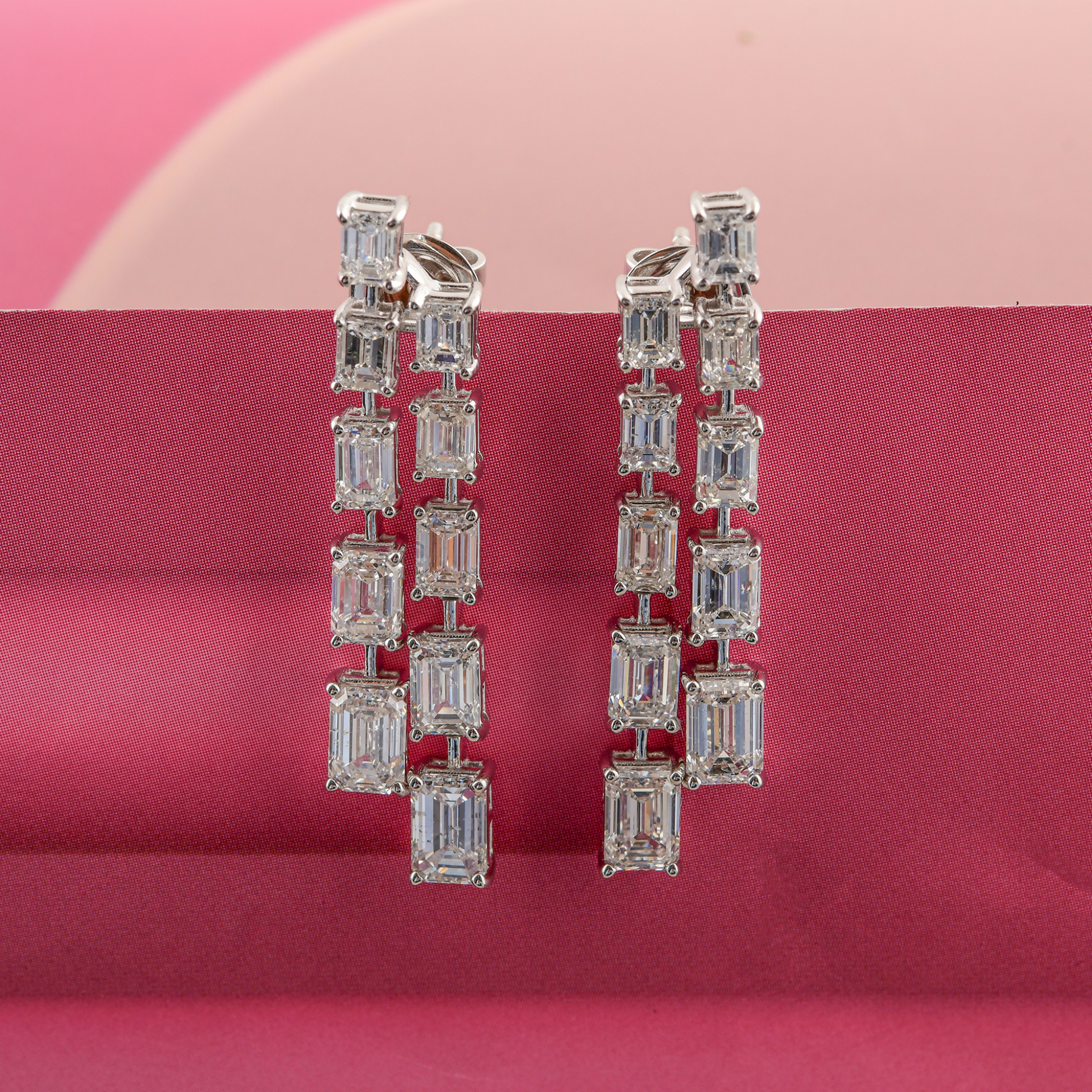 7.22 Carat Emerald Cut Natural Diamond Fine Gold Dangle Earrings