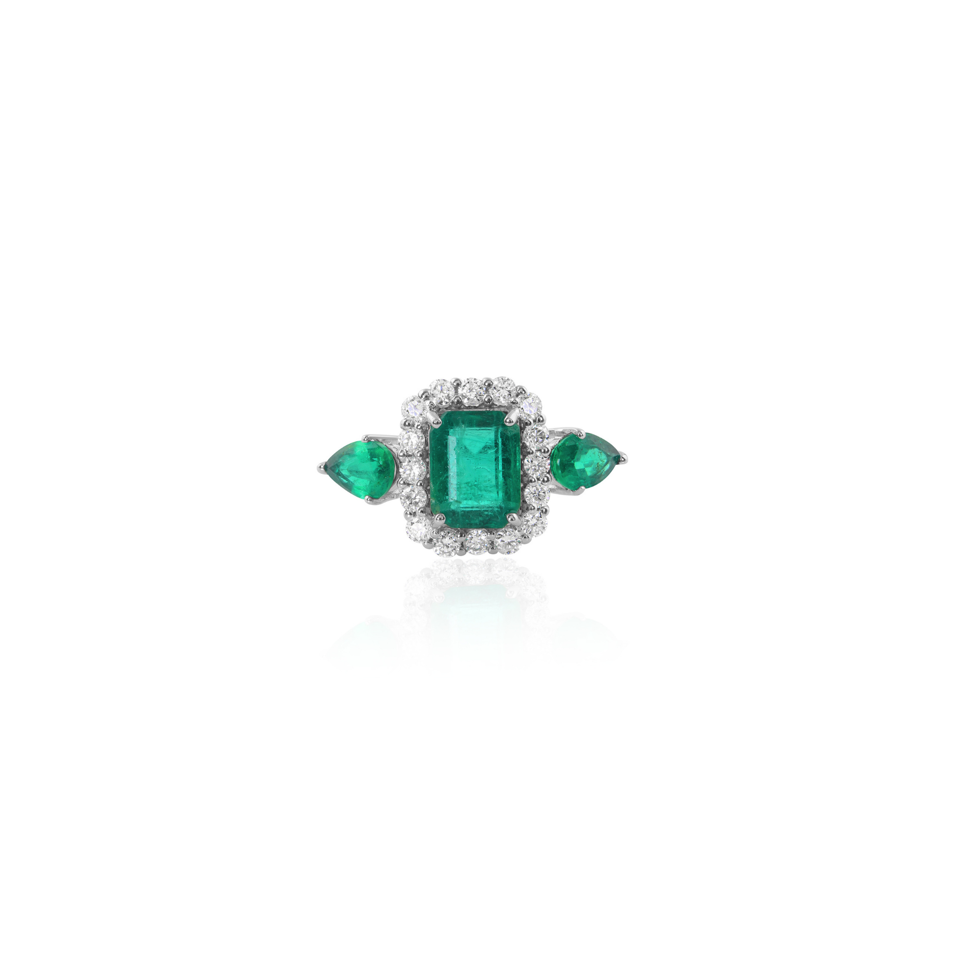 Vintage Style Zambian Emerald & Diamond Halo Wedding Anniversary Ring in Fine Gold