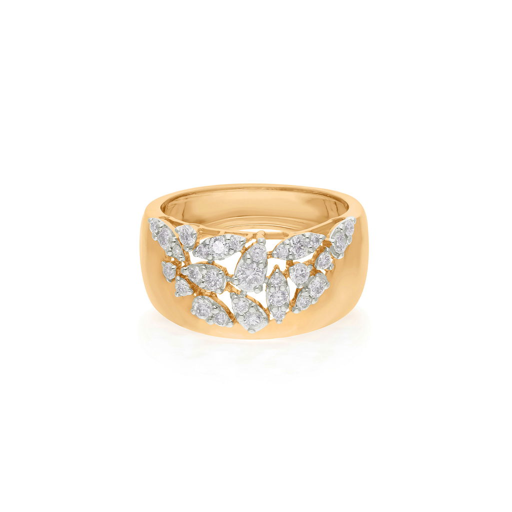 Fine Gold SI/H Real Round Pave Diamond Wedding Wide Band Ring