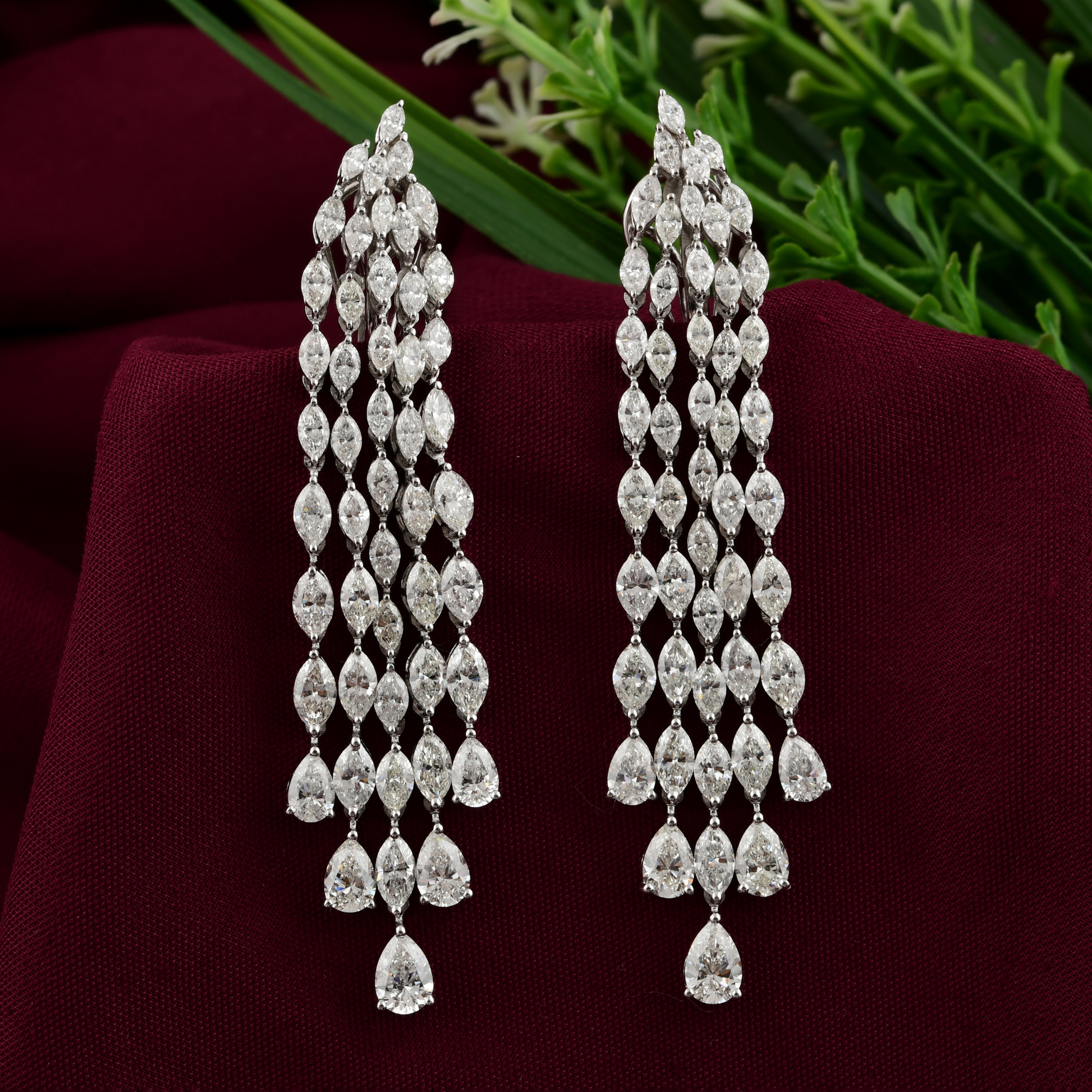 Multi Strand Gold Diamond Marquise & Pear Cut Chandelier Earrings 11.53 Carat