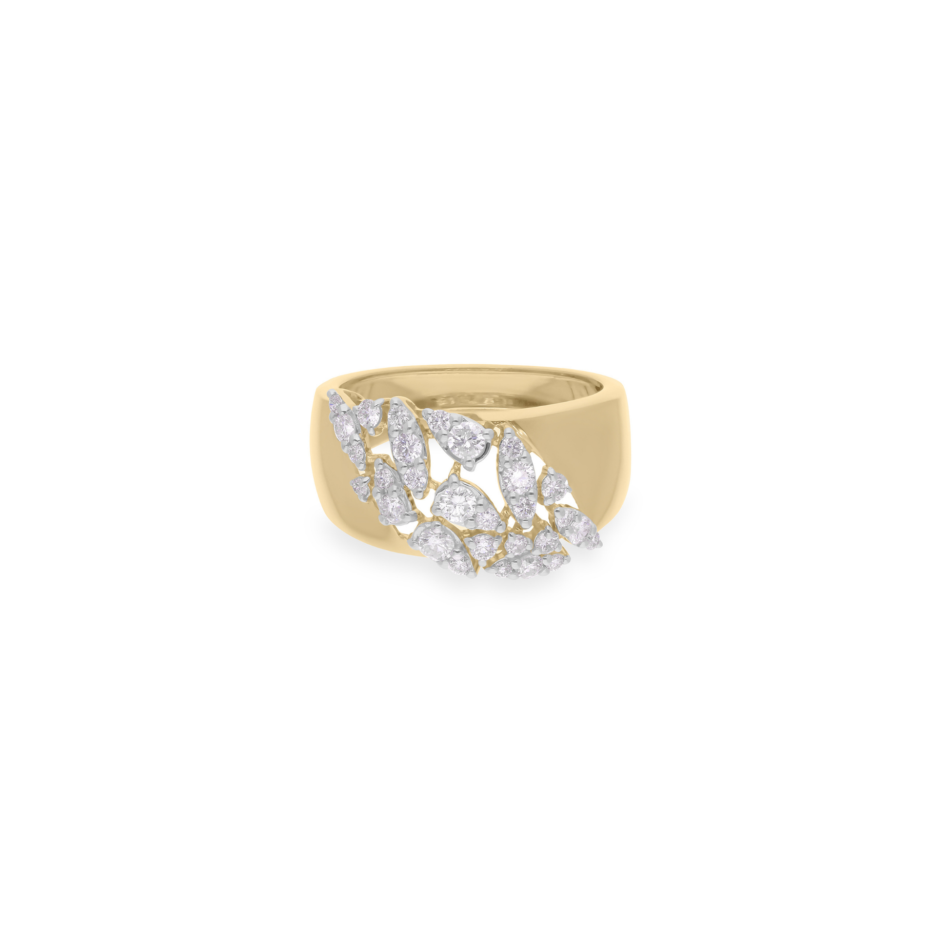Fine Gold Natural SI Clarity HI Color Round Diamond Cluster Band Ring