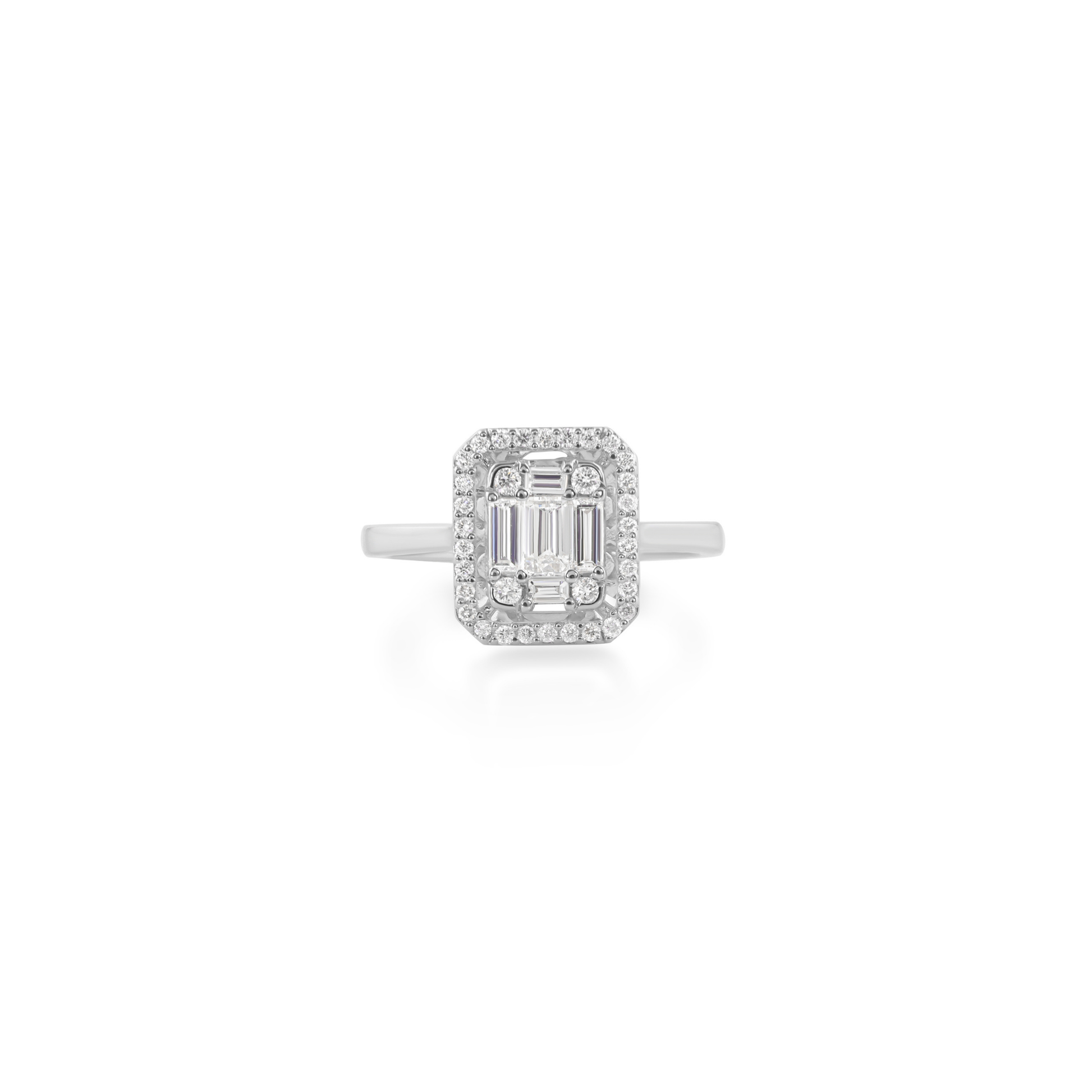 Baguette & Round Cut Pave Set Natural Diamond Gold Promise Wedding Ring