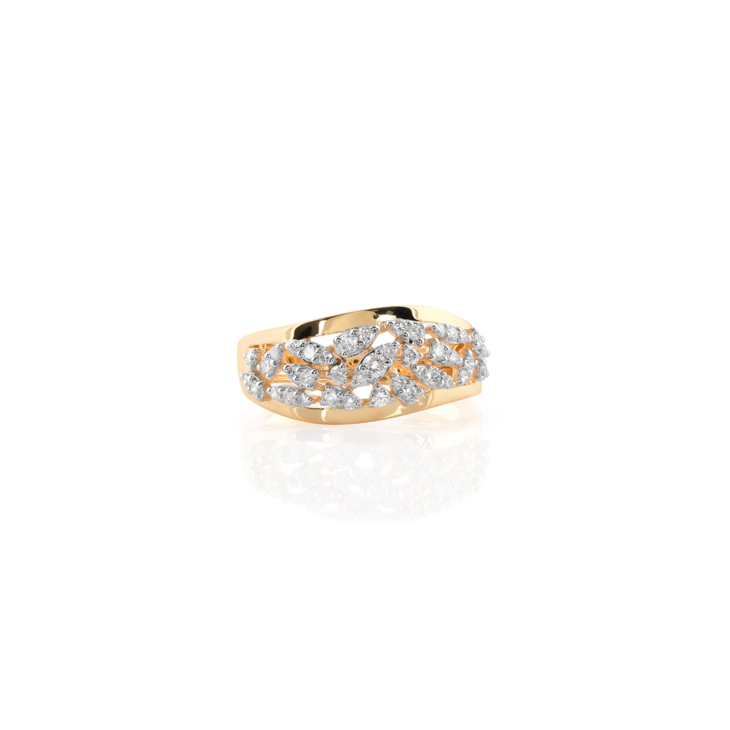Solid Gold Handmade Floral Dome Round Pave Natural H/SI Diamond Ring