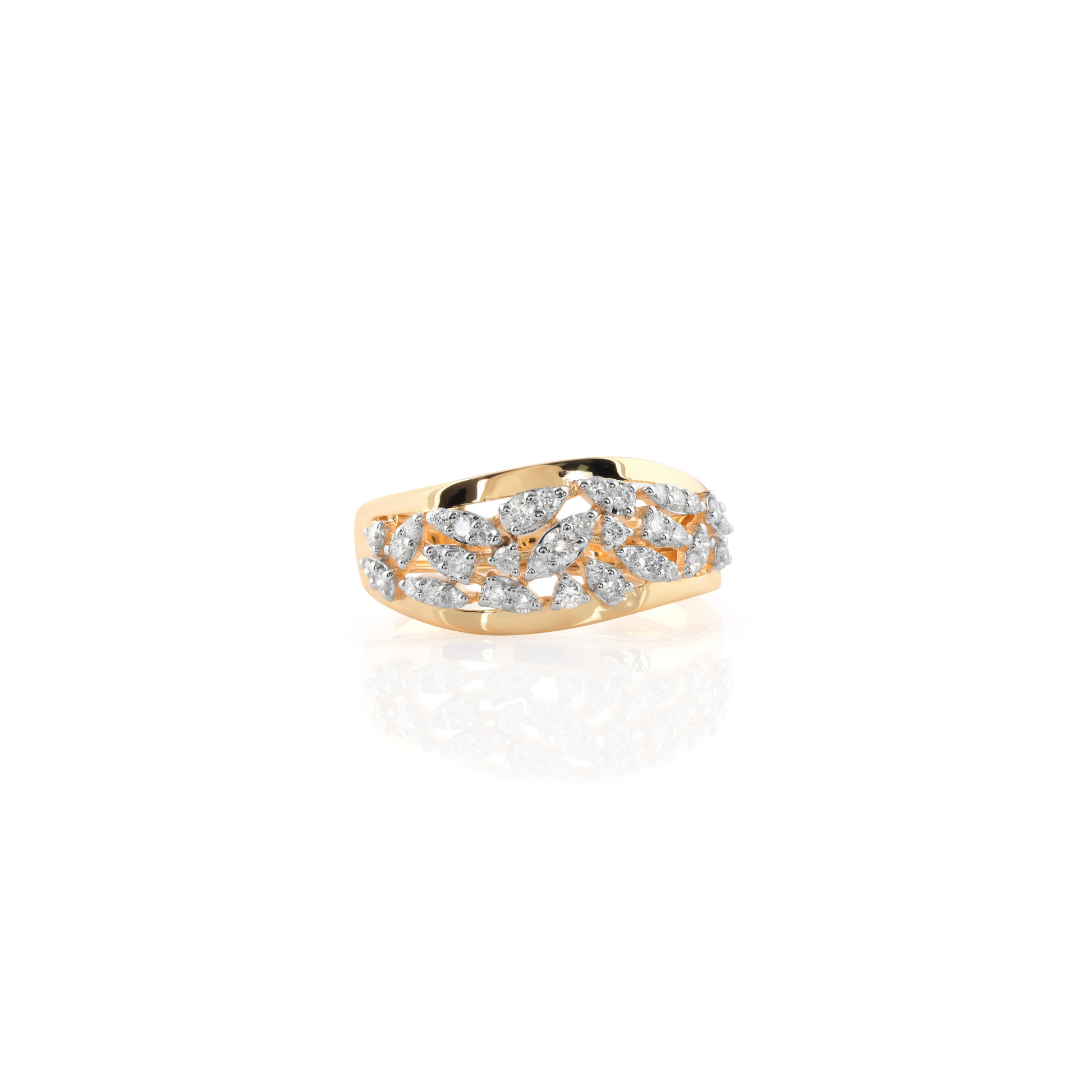 Solid Gold Handmade Floral Dome Round Pave Natural H/SI Diamond Ring