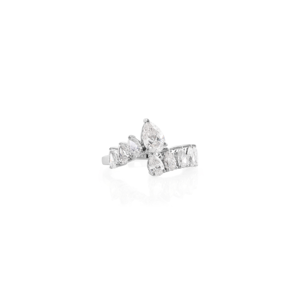 Sparkling Pear Cut Natural Gold Diamond Wrap Promise Ring