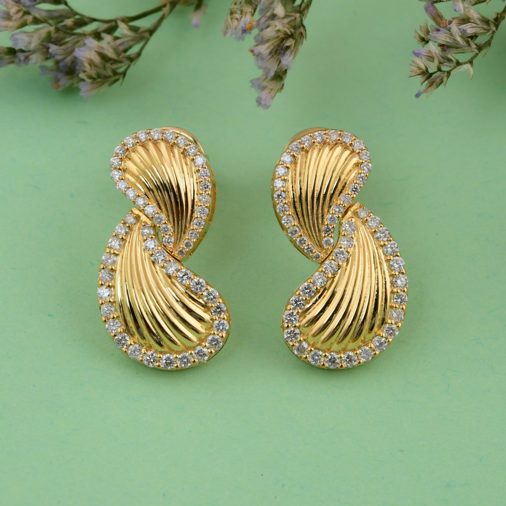 Certified Fine Gold Twisted Infinity Natural Diamond Earrings