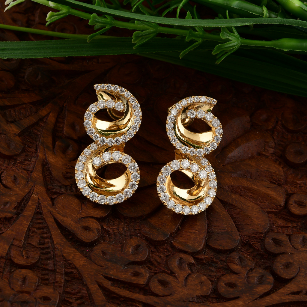 Fine Gold Double Curve Infinity Design Natural Diamond Earrings