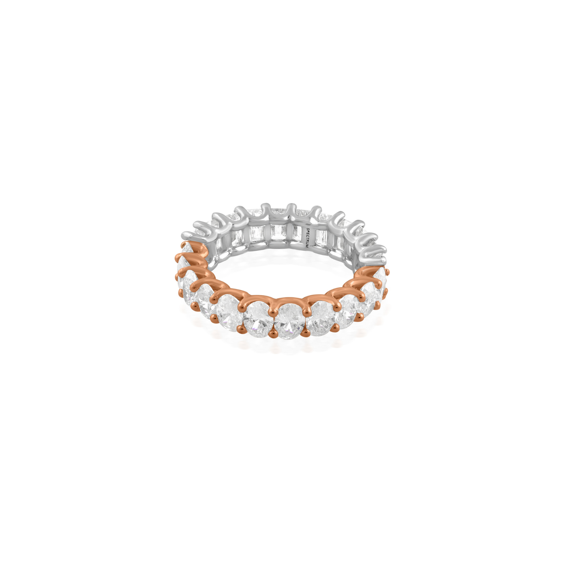 Dual Tone Full Eternity 3.85 Carat Prong Set Oval Diamond Wedding Band Ring
