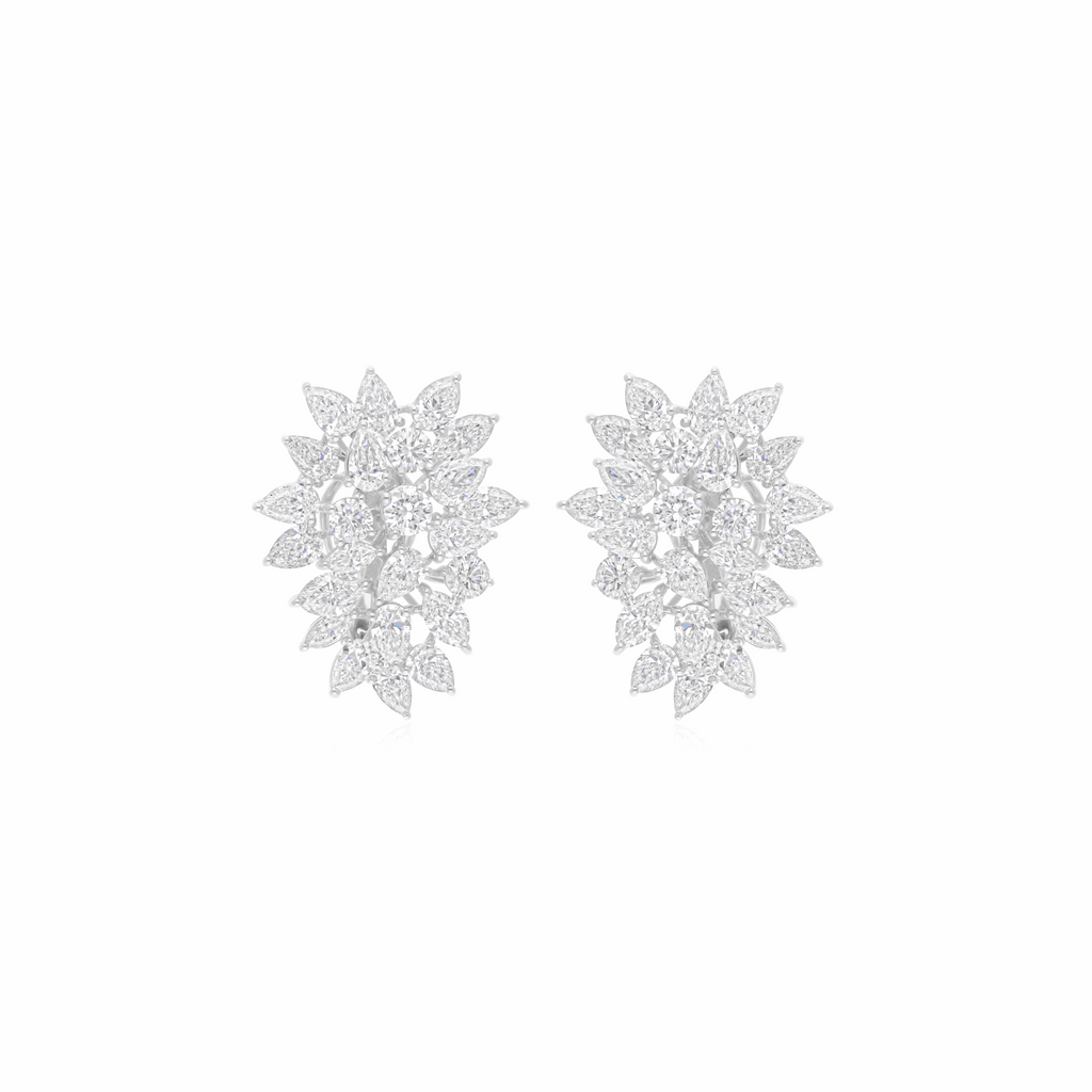 18K Gold 10.20 Ct Natural H/SI Marquise Diamond Cluster Stud Earrings