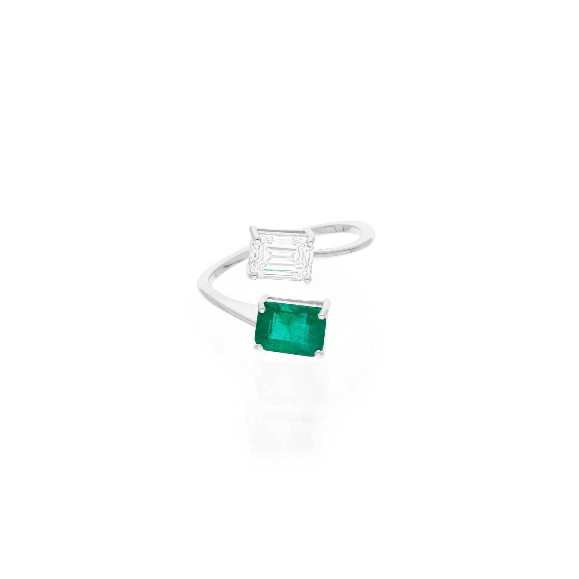 Octagon Cut Zambian Emerald 1.85 Tcw SI/HI Diamond Open Cuff Gold Ring
