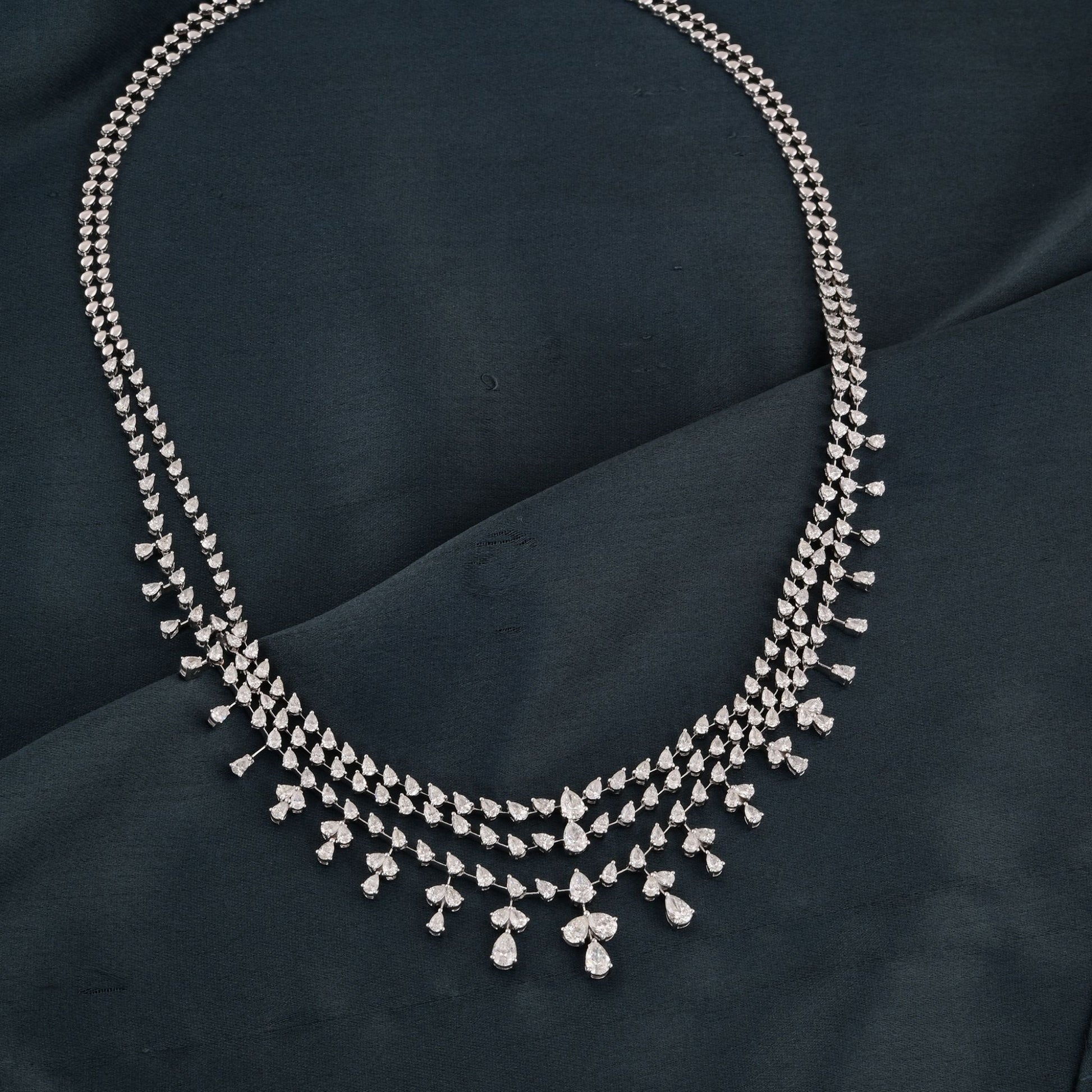 9.42 Carat Fine Gold Pear Shaped Diamond Layered Charm Bridesmaid Necklace