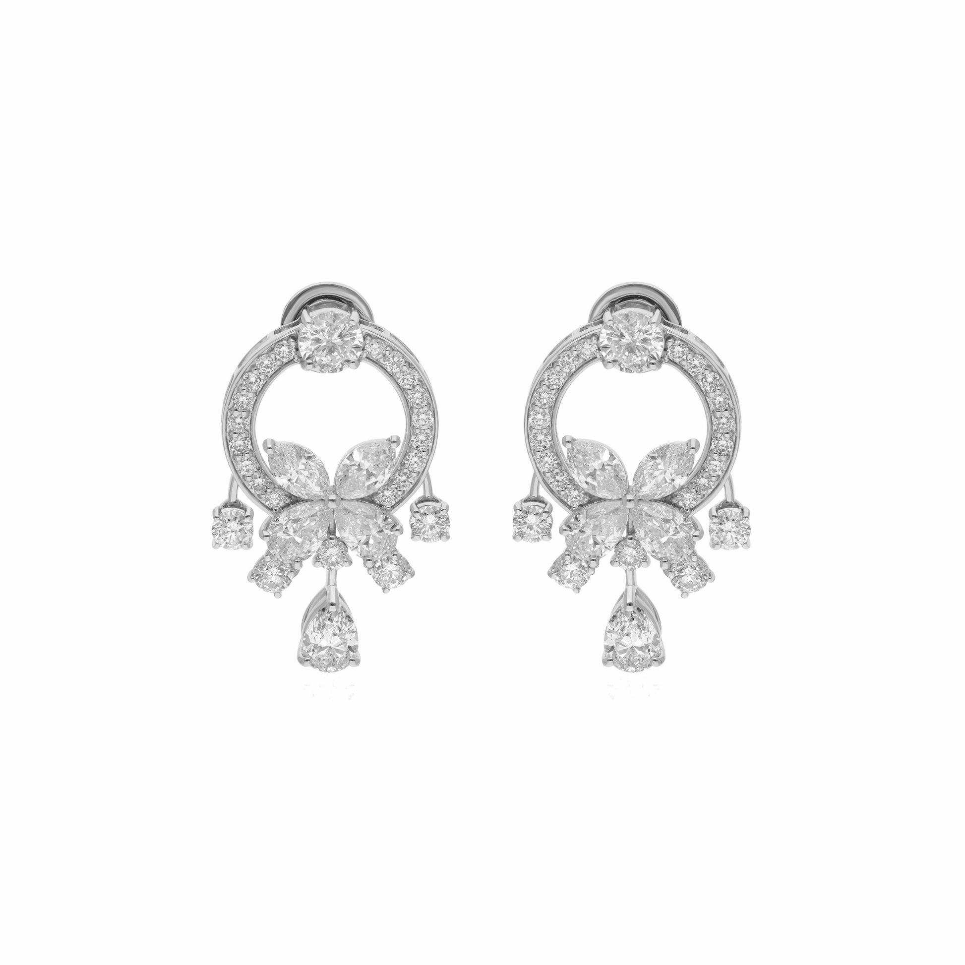 6.43 Ct. Natural Diamond 18K Gold Round & Marquise Cut Earrings