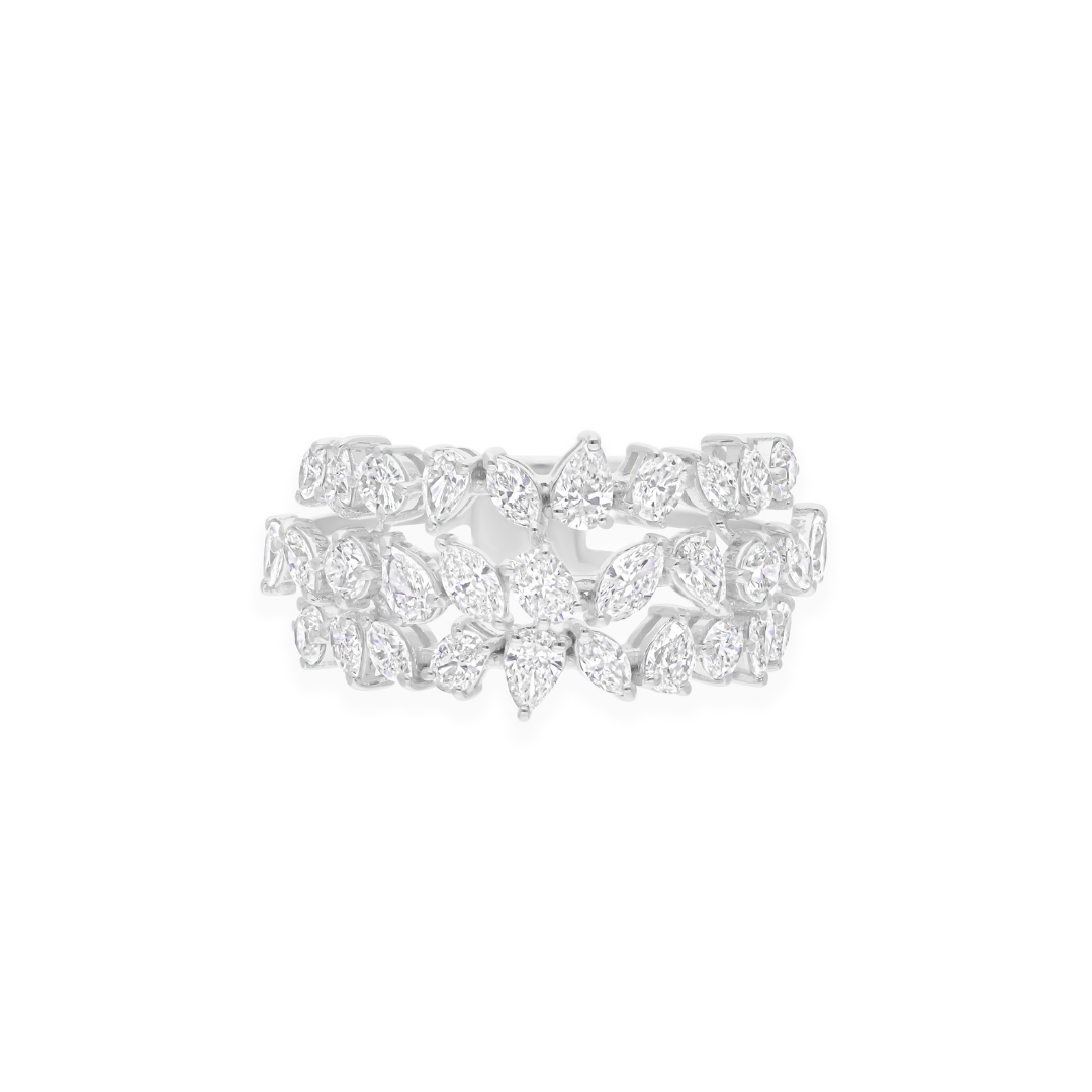 Statement Natural HI/SI Multi Shape 2.22 Carat Diamond Cluster Ring in Solid Gold
