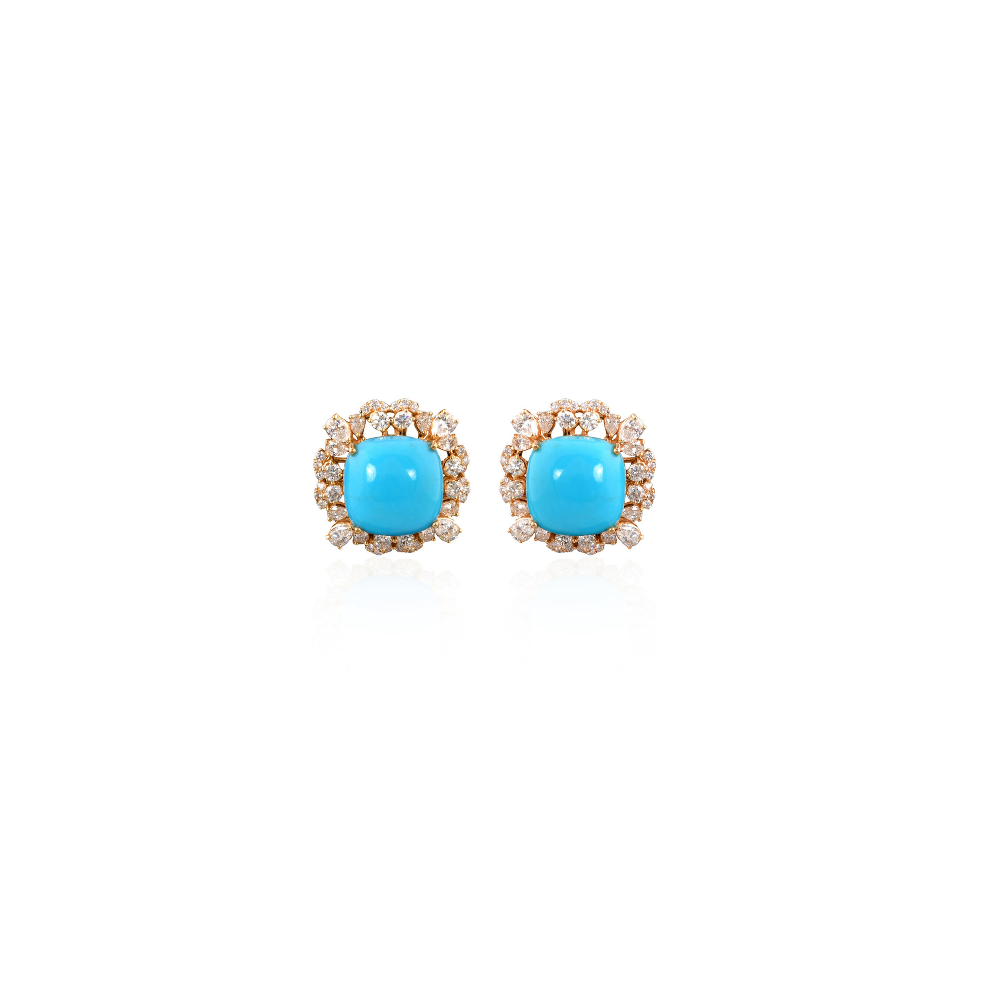 Minimalist Arizona Turquoise 8.14Tcw Real H/SI Diamond Gold Stud Earrings