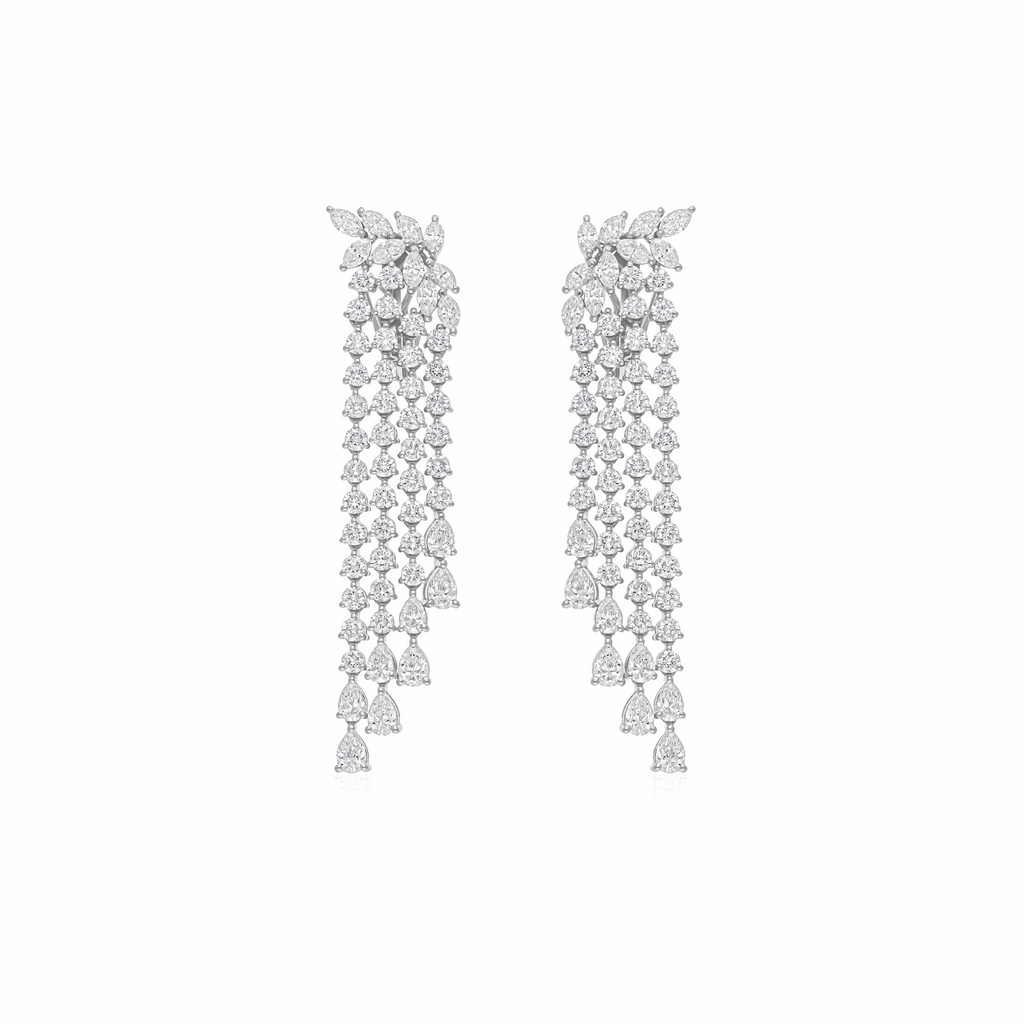 9.20 Ct. SI/H Marquise & Round Natural Diamond 18K Gold Wedding Drop & Dangle Earrings