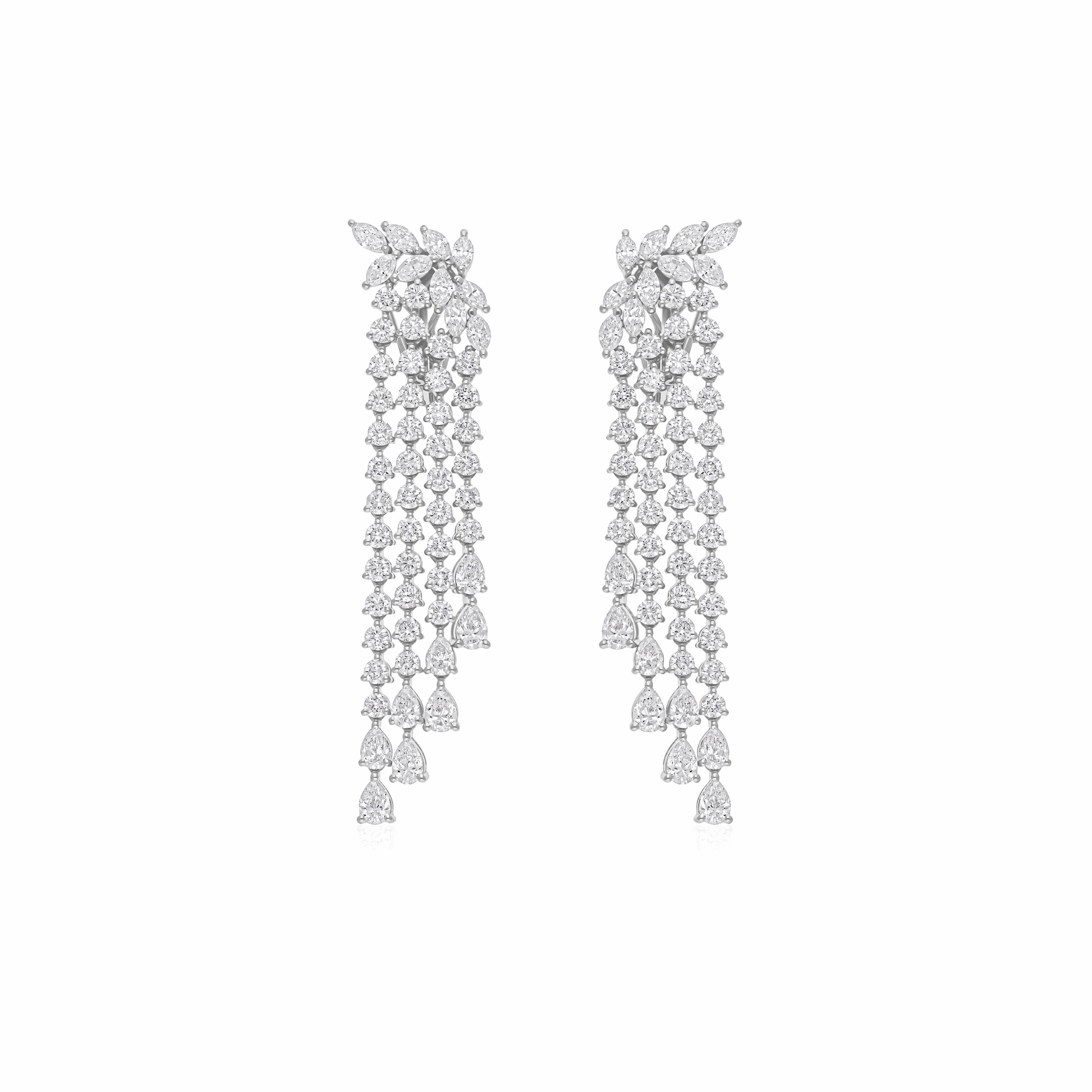 9.20 Ct. SI/H Marquise & Round Natural Diamond 18K Gold Wedding Drop & Dangle Earrings