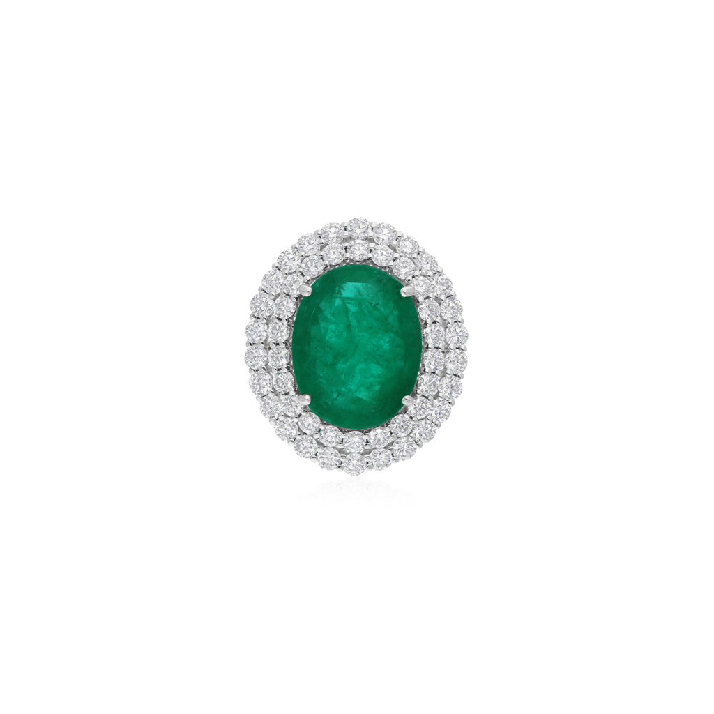 Solid Gold 13.38Tcw Natural Zambian Emerald SI/H Diamond Wedding Cocktail Fine Ring