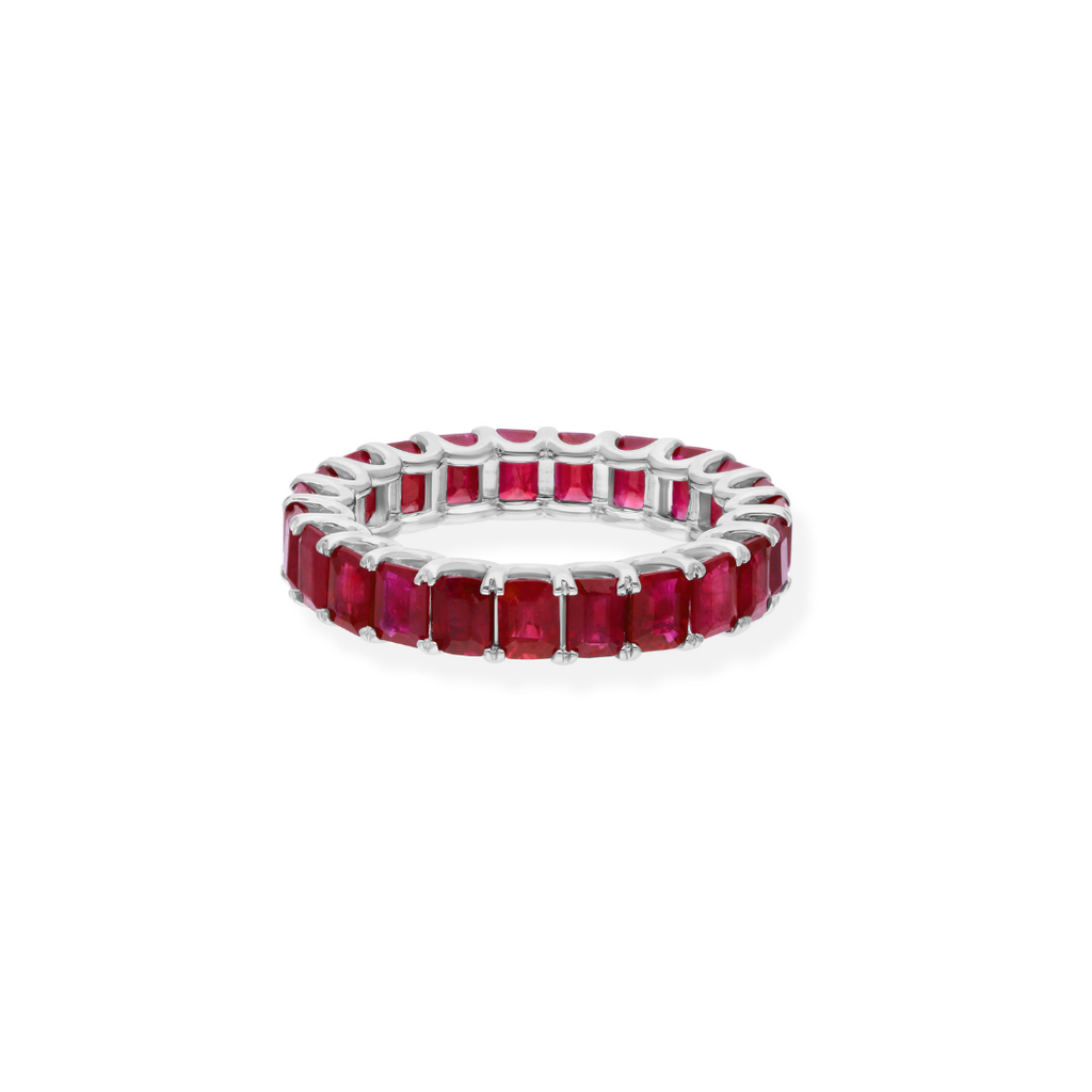 Fine Gold 5.55 Carat Octagon Cut Pink Ruby Wedding Eternity Band Ring