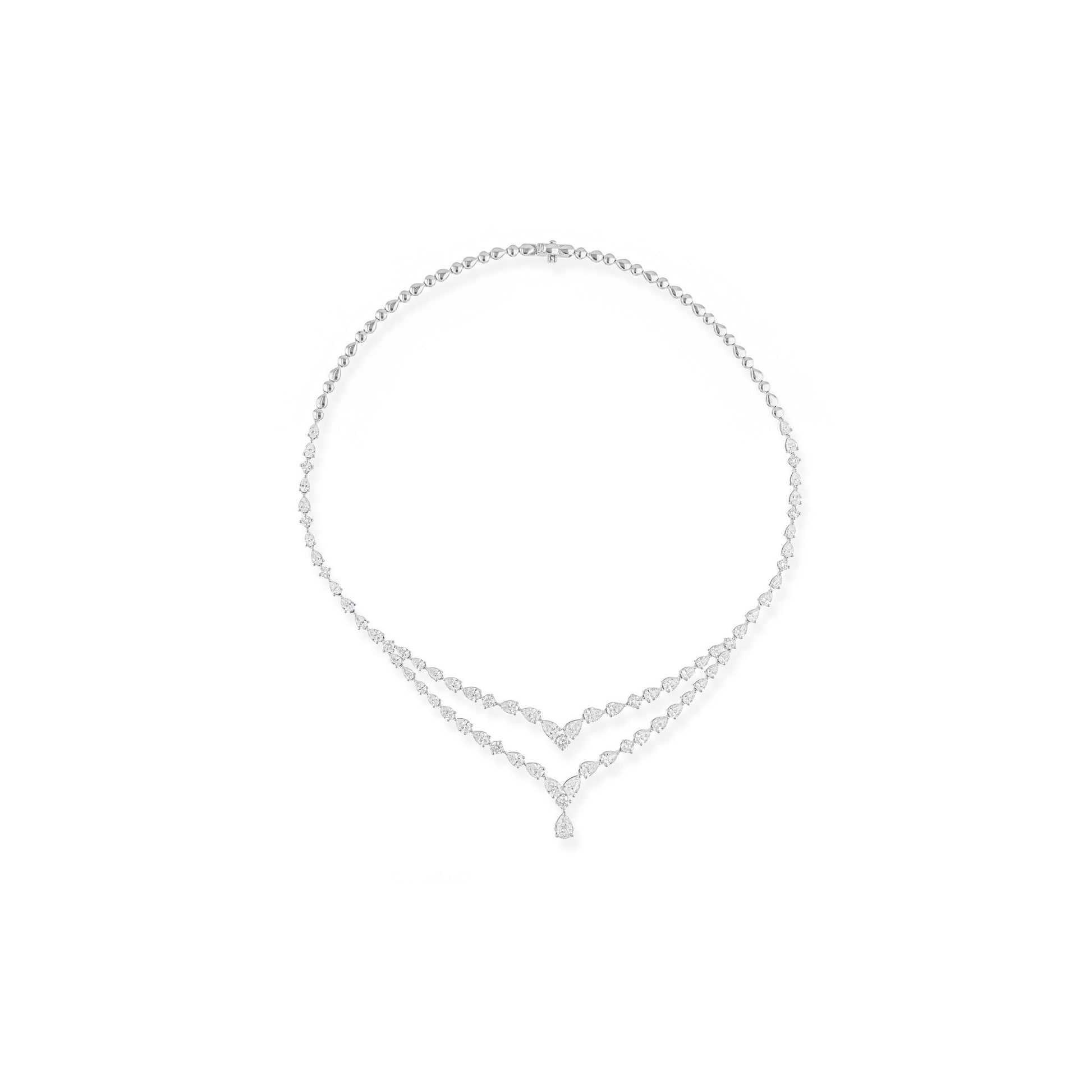 Statement 13.14 Ct Real H/SI Pear Round Diamond Layered Necklace 18k Gold Jewelry