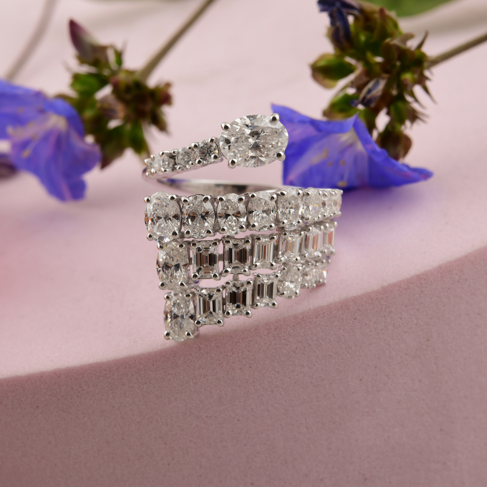 3.76 Carat Natural Multi Cut Diamond Cluster Wrap Wedding Gold Ring
