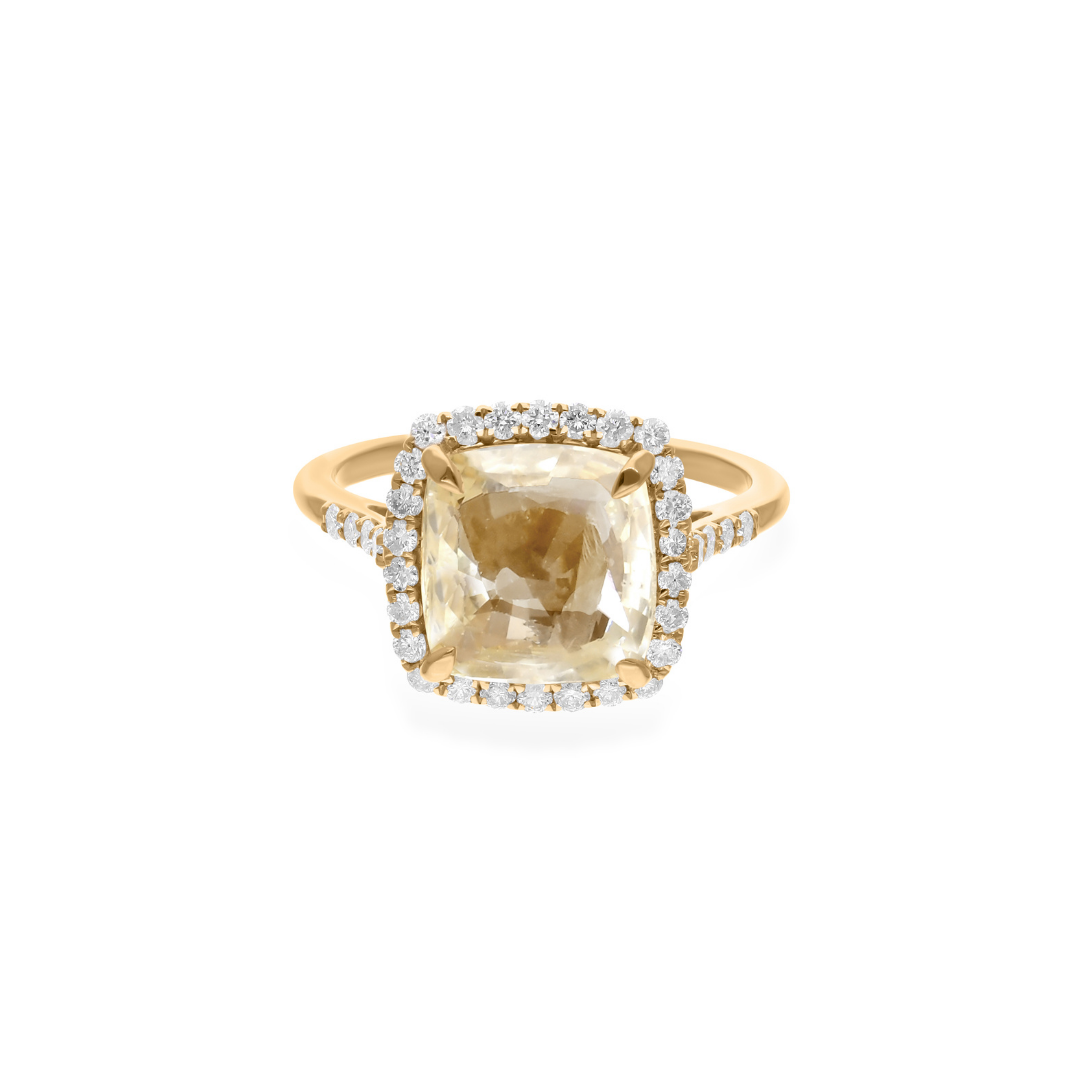 7.12 Tcw Cushion Cut Yellow Sapphire Diamond Wedding Anniversary Halo Gold Ring