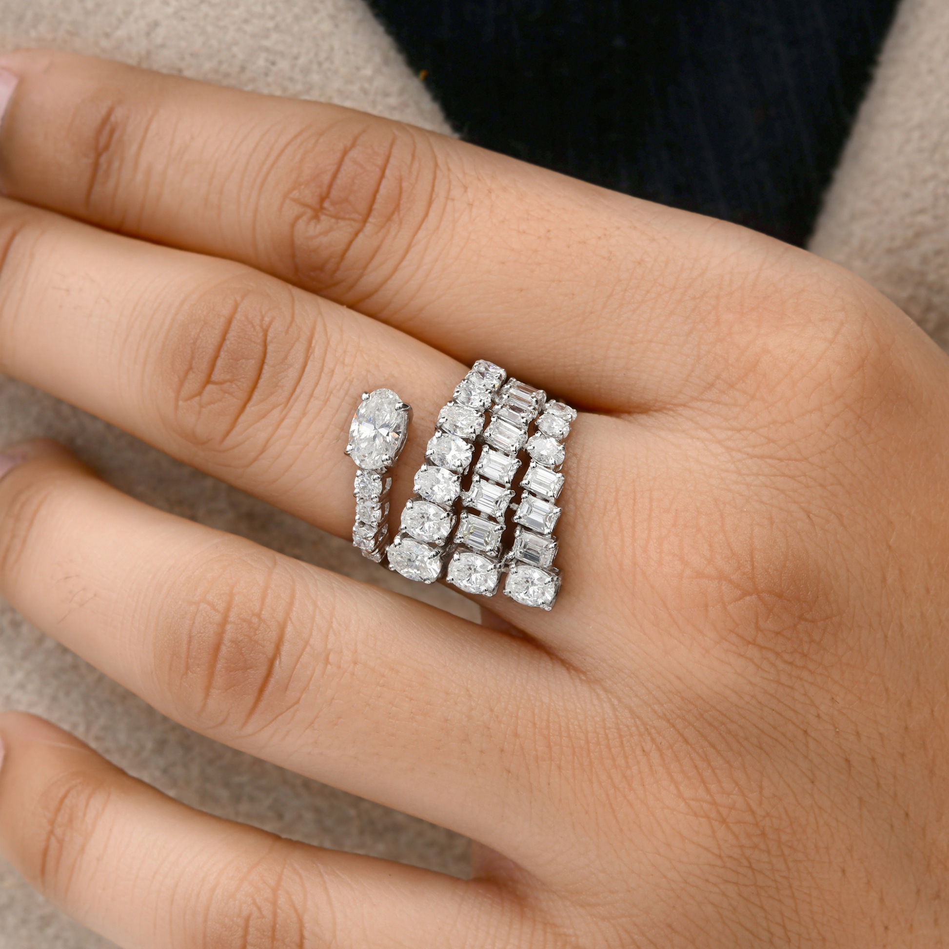 3.76 Carat Natural Multi Cut Diamond Cluster Wrap Wedding Gold Ring