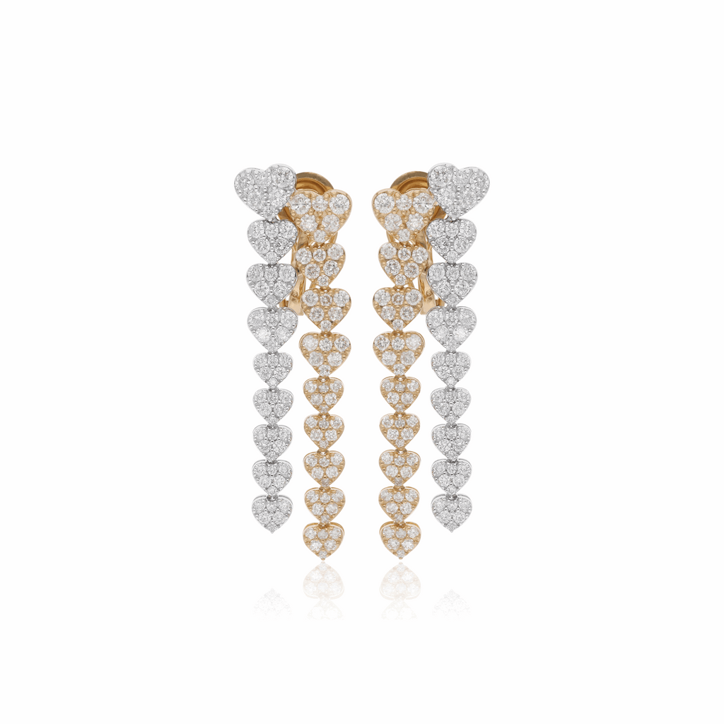3.36 Ct. Natural Diamond Heart Drop Earrings 18K Gold Dual Tone Dangle Design