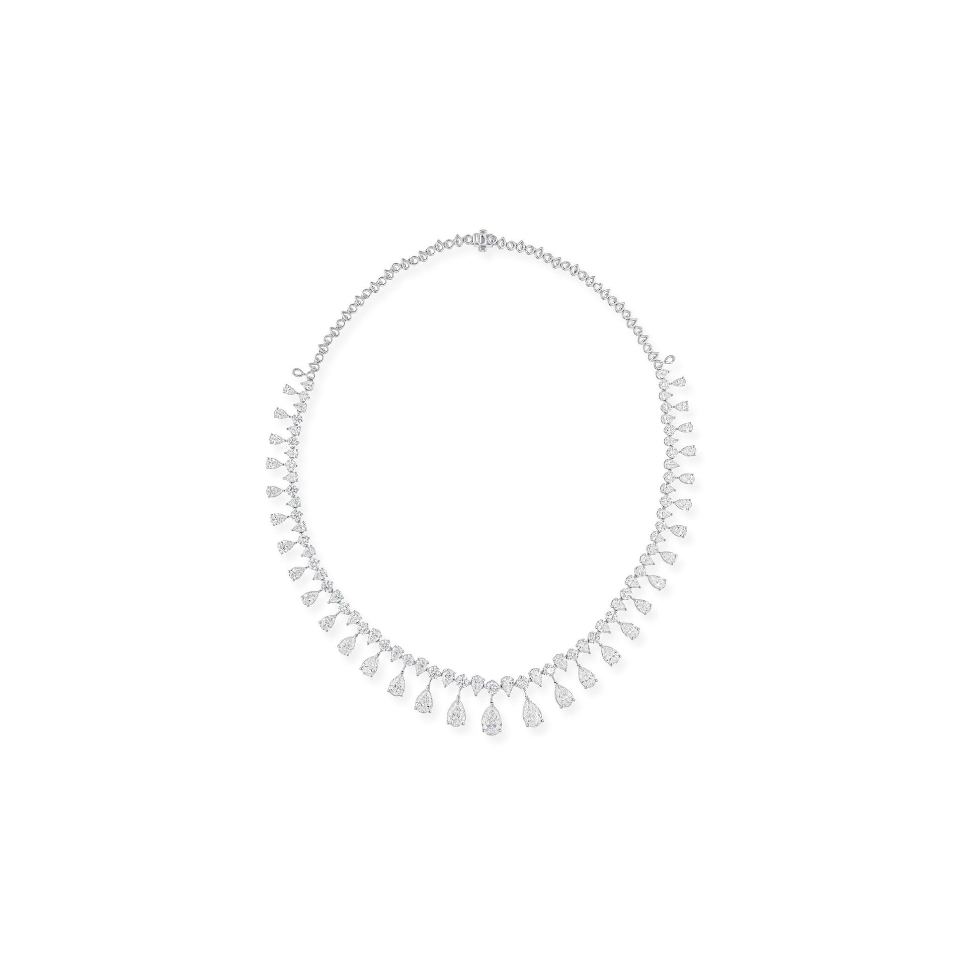 18K Gold Diamond Drop Wedding Necklace Featuring Pear Cut Stones 24.68 Ct