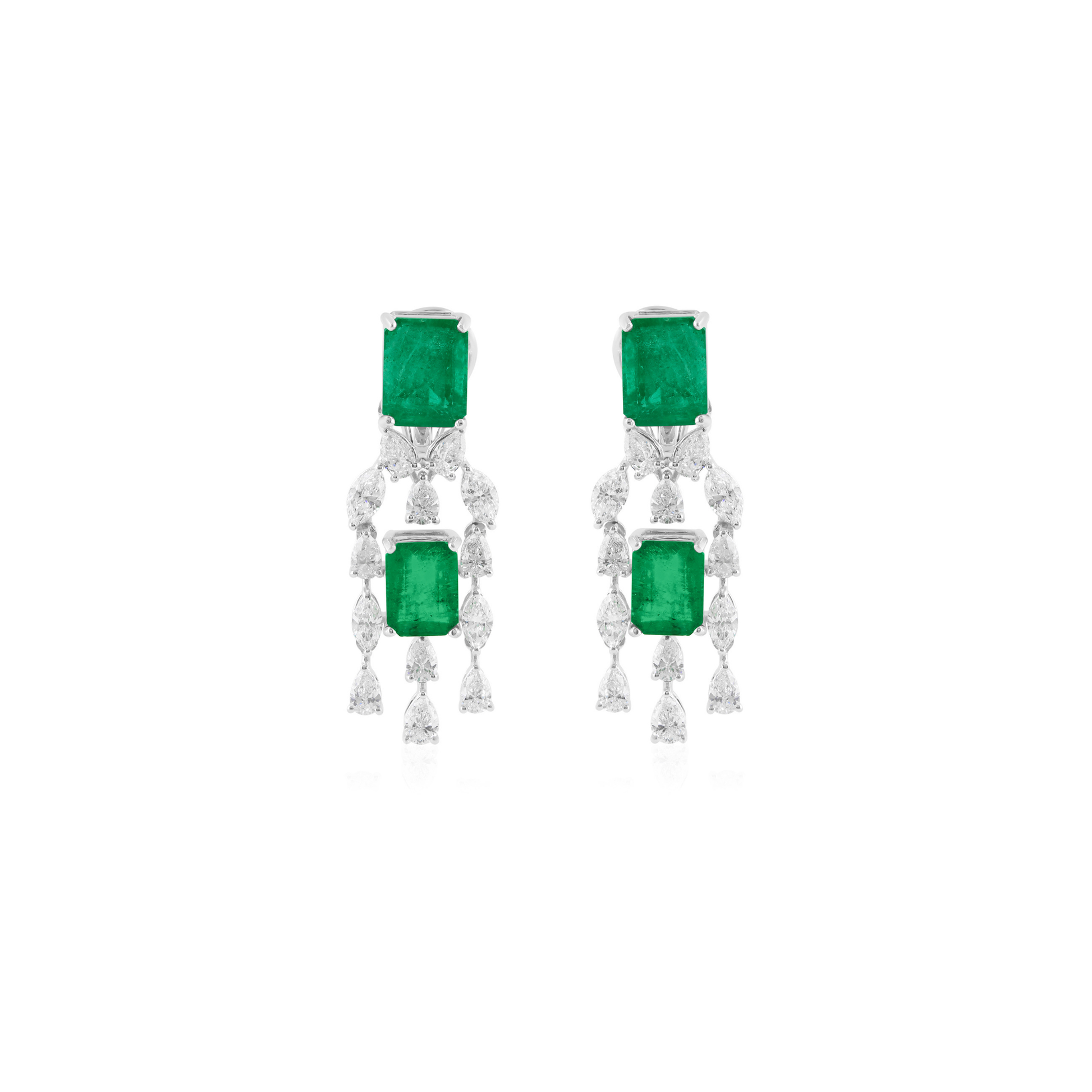8.12 Ct. Emerald Dangle Earrings in White Gold Diamond Earrings