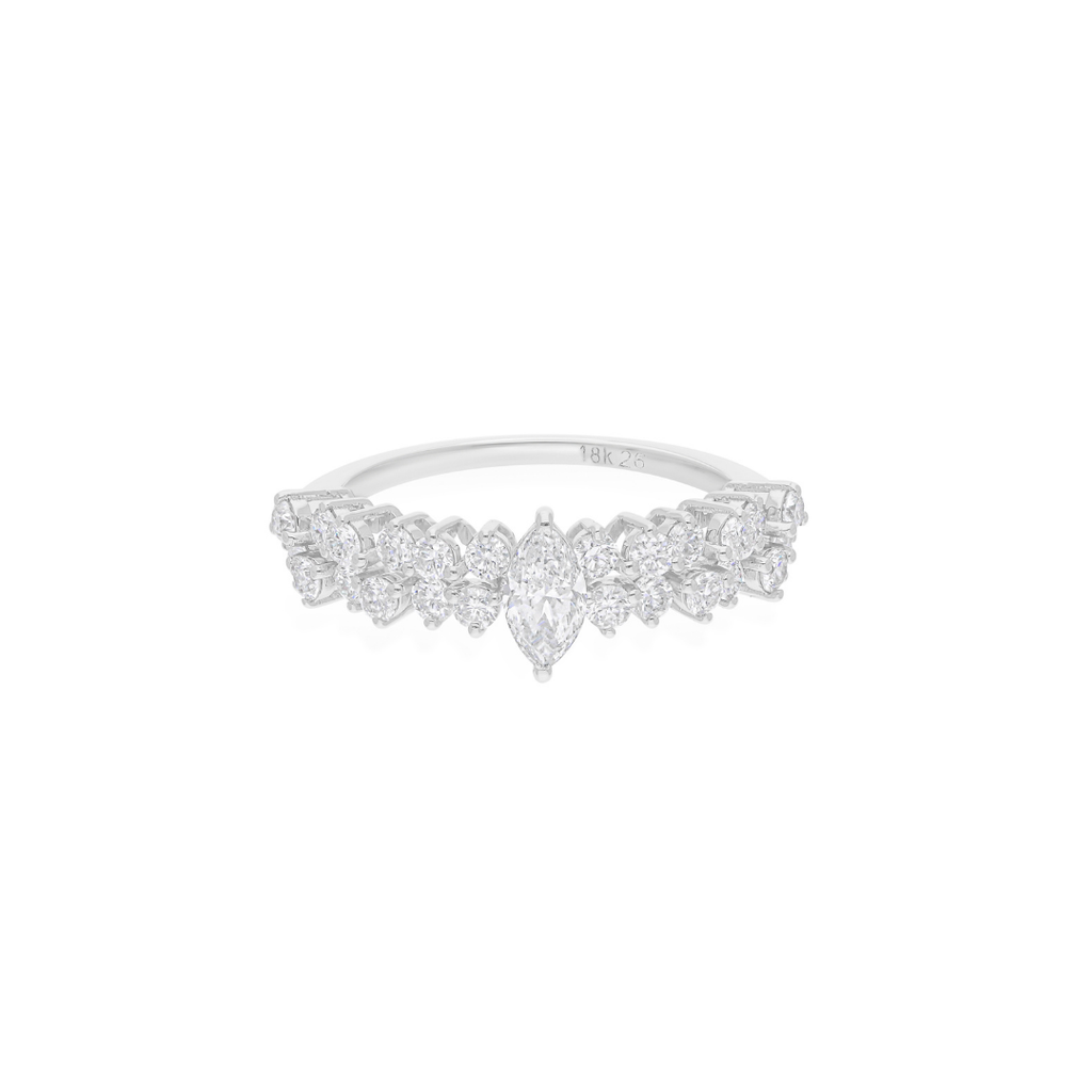 Floral Cluster Marquise Round Cut 1.06Ct. Natural Diamond Fine Gold Ring
