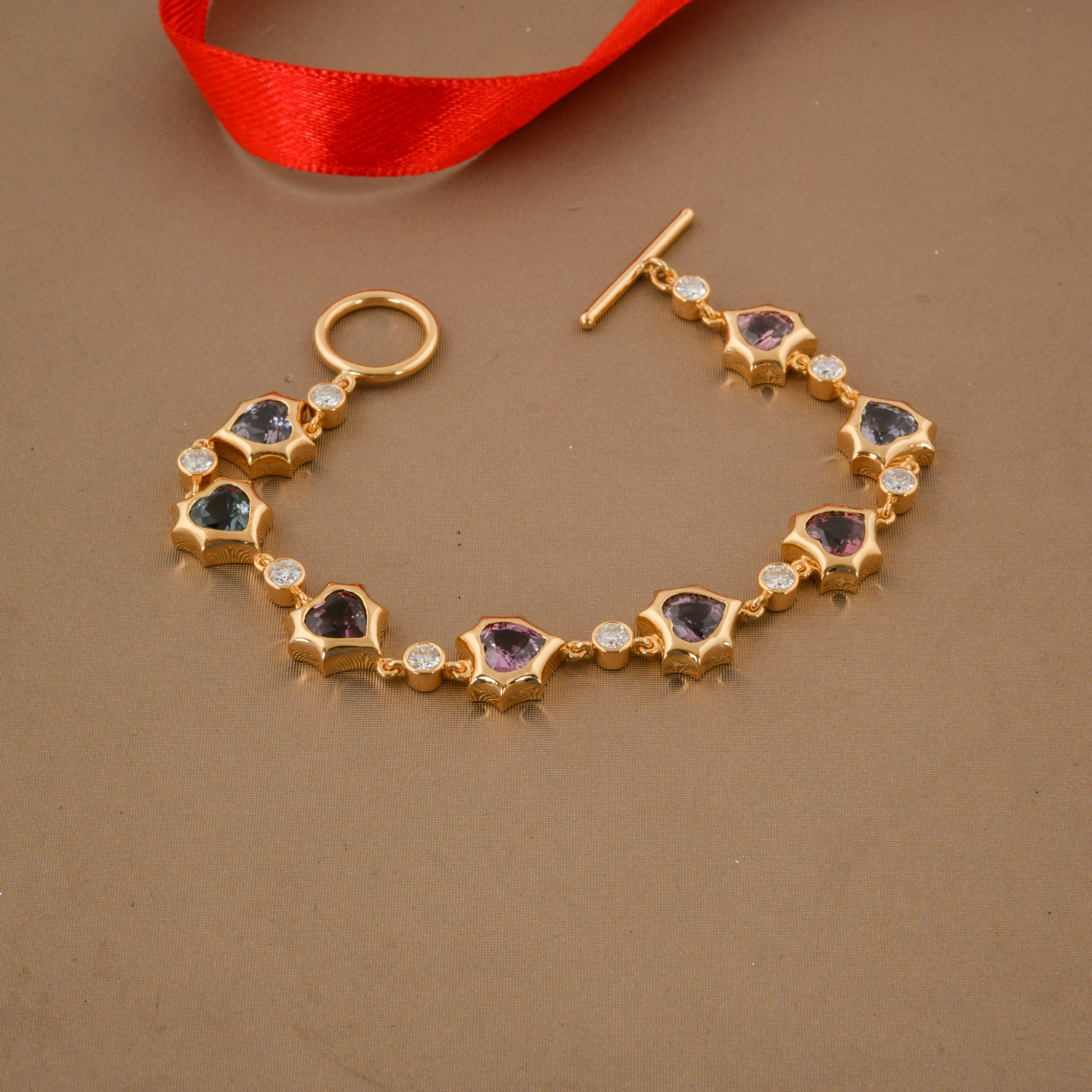 11.21 Tcw Diamonds & Multi Spinel Gemstone Gold Handmade Bracelet