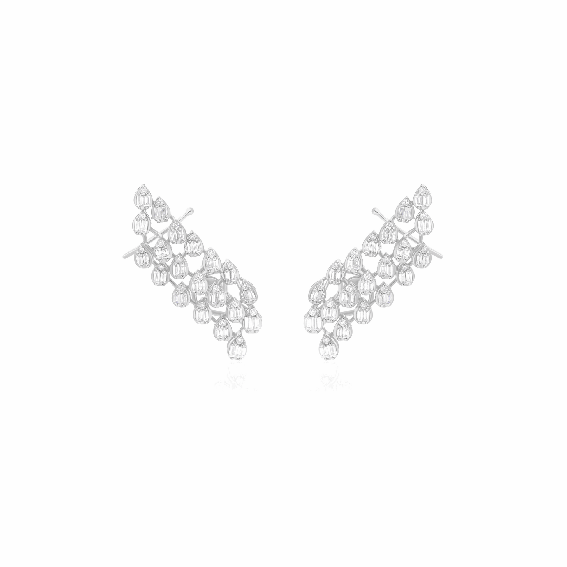 1.33 Ct Natural H/SI Baguettes Diamond Climber Cluster Earrings 18K Gold