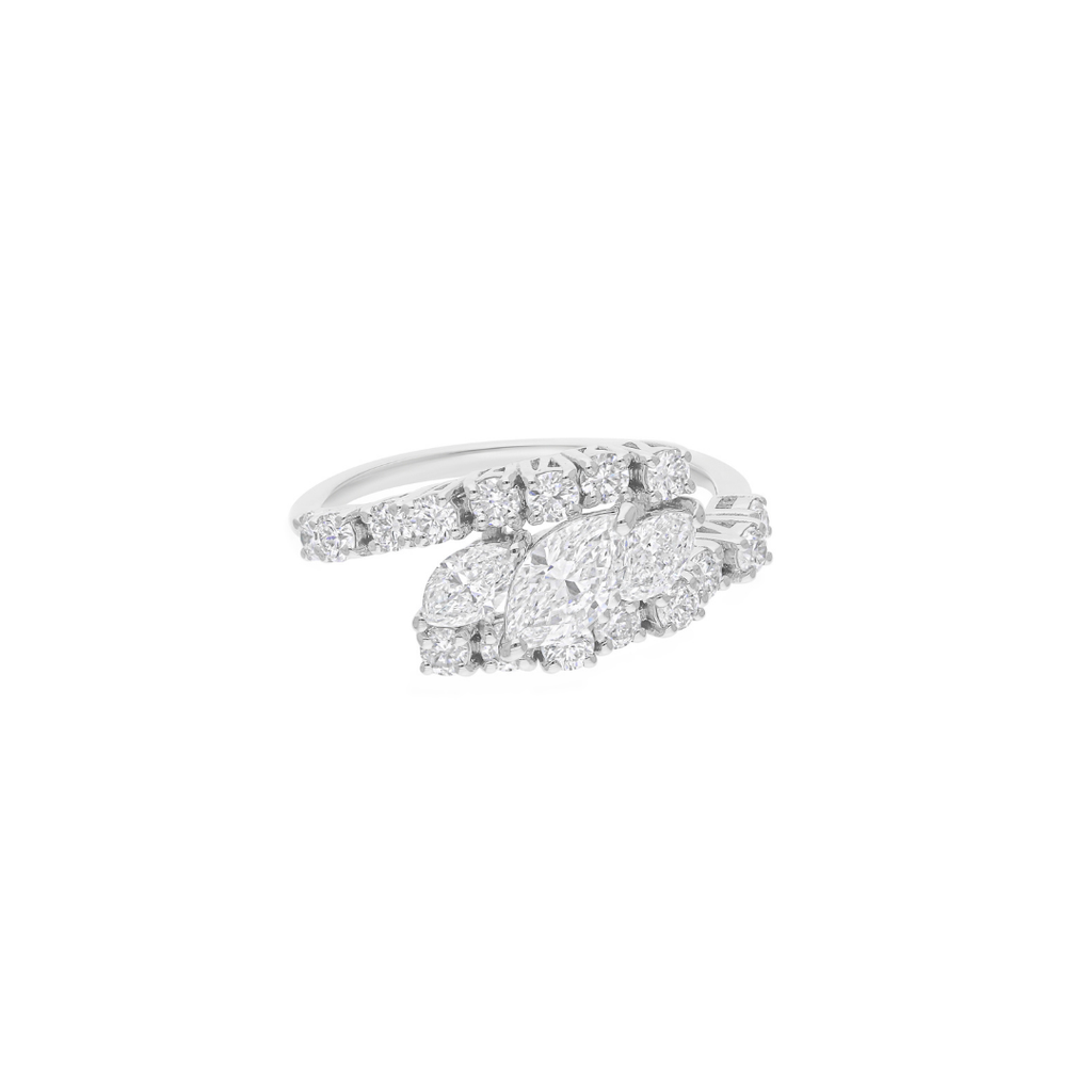 Natural SI/H Marquise 1.53Ct. Diamond Bypass Engagement Gold Ring