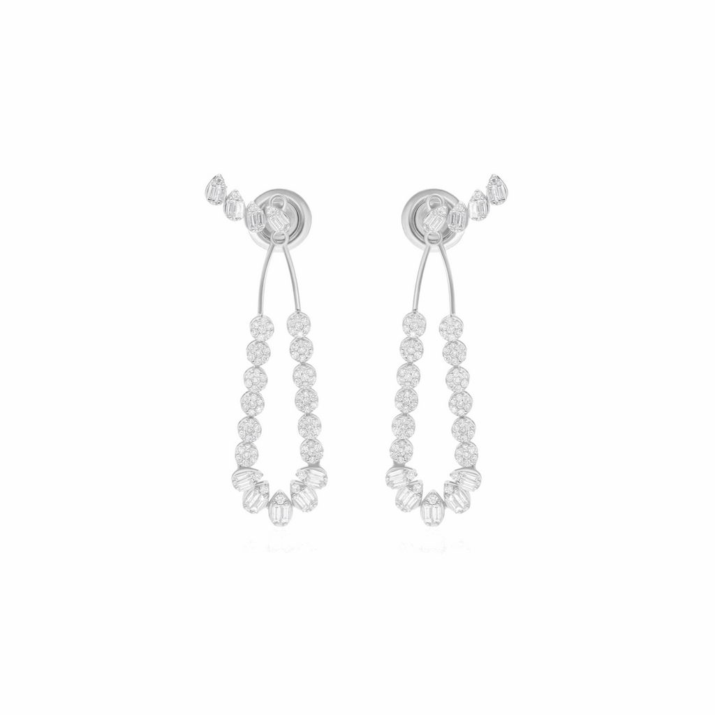 0.96 Ct. Natural Baguettes SI/H Diamond Dangle Earrings 18K Gold Jewelry