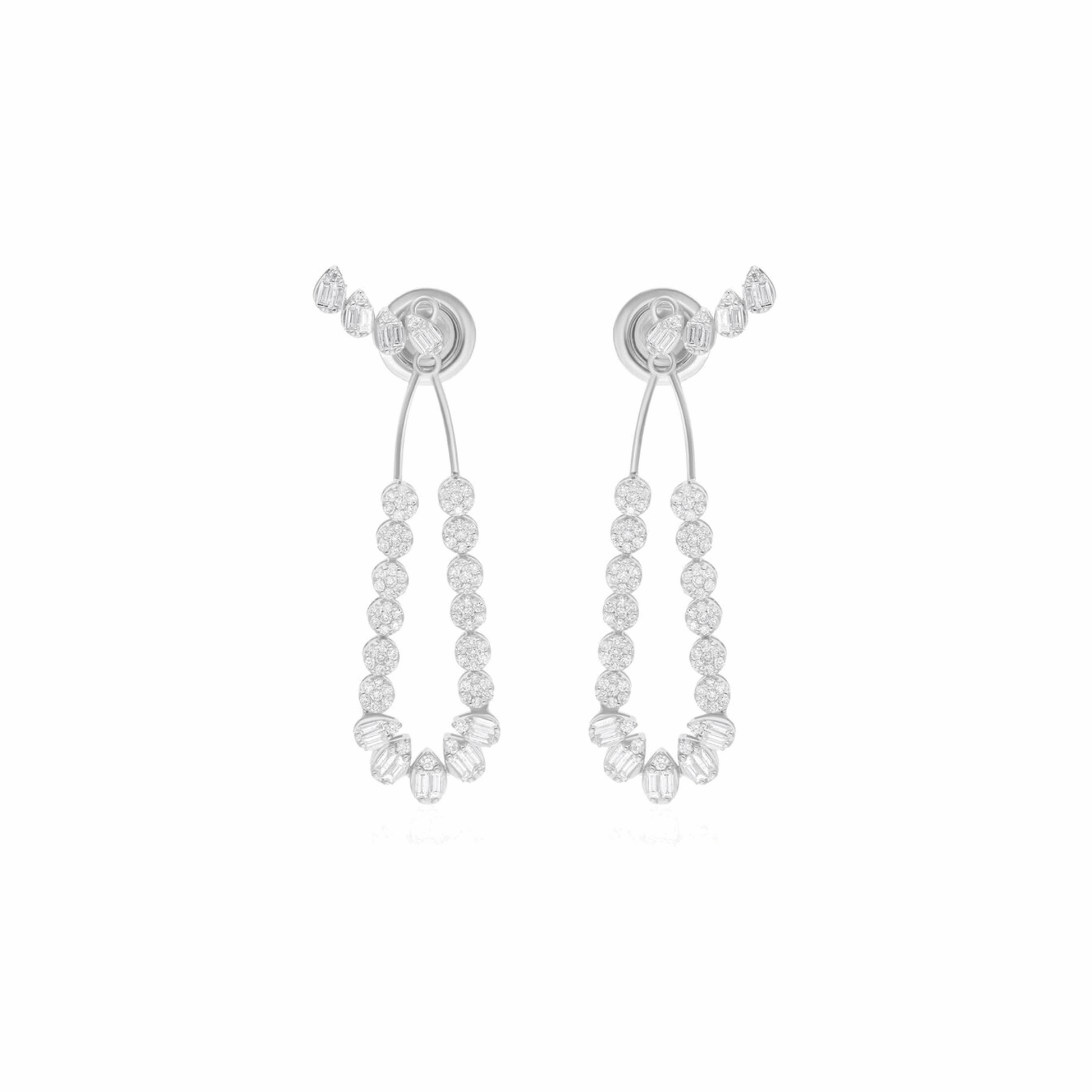 0.96 Ct. Natural Baguettes SI/H Diamond Dangle Earrings 18K Gold Jewelry