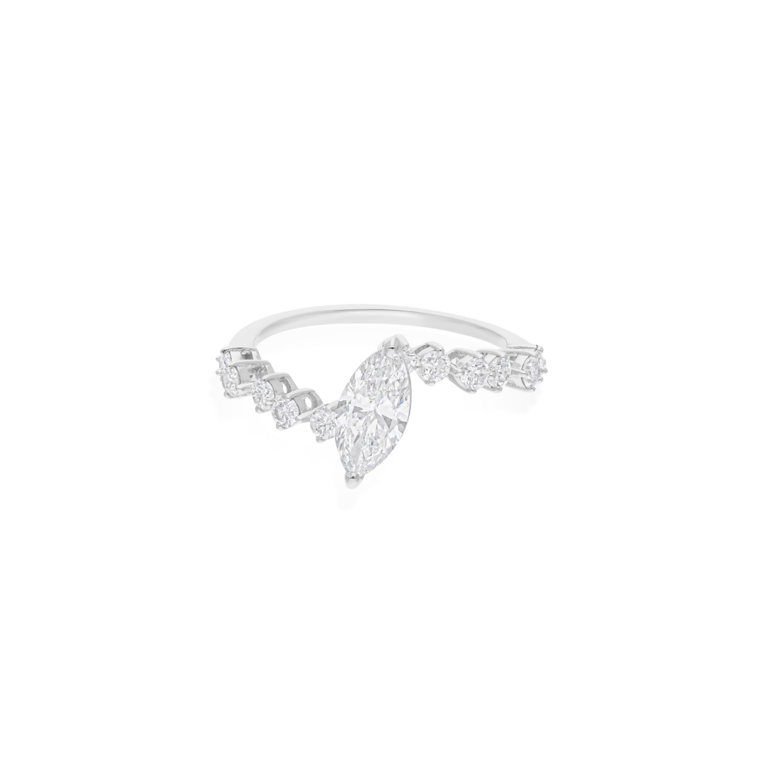 Flora Shine Unique Marquise Cut 1.02Ct. Diamond Ring in Fine Gold