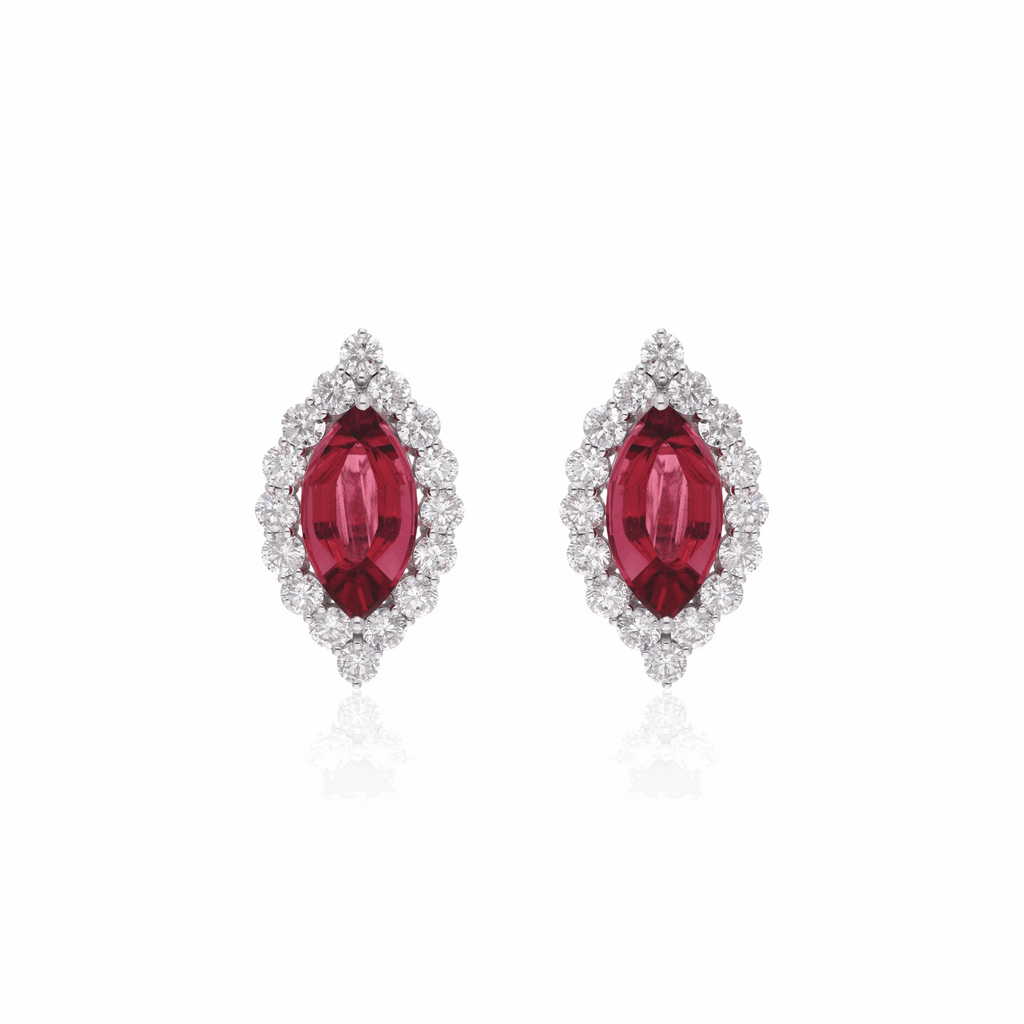 20.86 Ct. Tcw Natural Pink Tourmaline SI/H Diamond Marquise Stud Earrings 18K Solid Gold