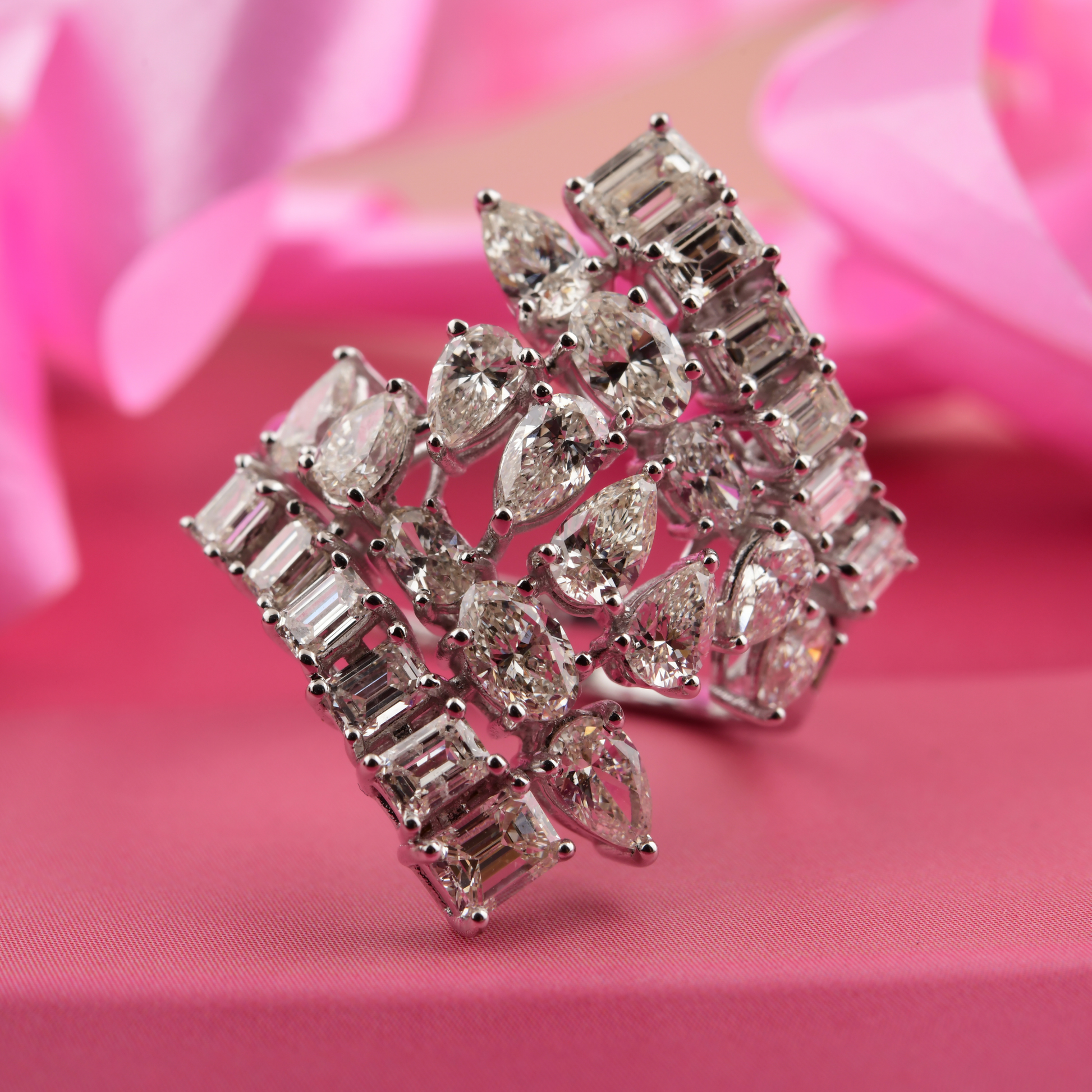 3.14 Carat SI/HI Multi Shape Natural Diamond Bypass Cluster Gold Ring