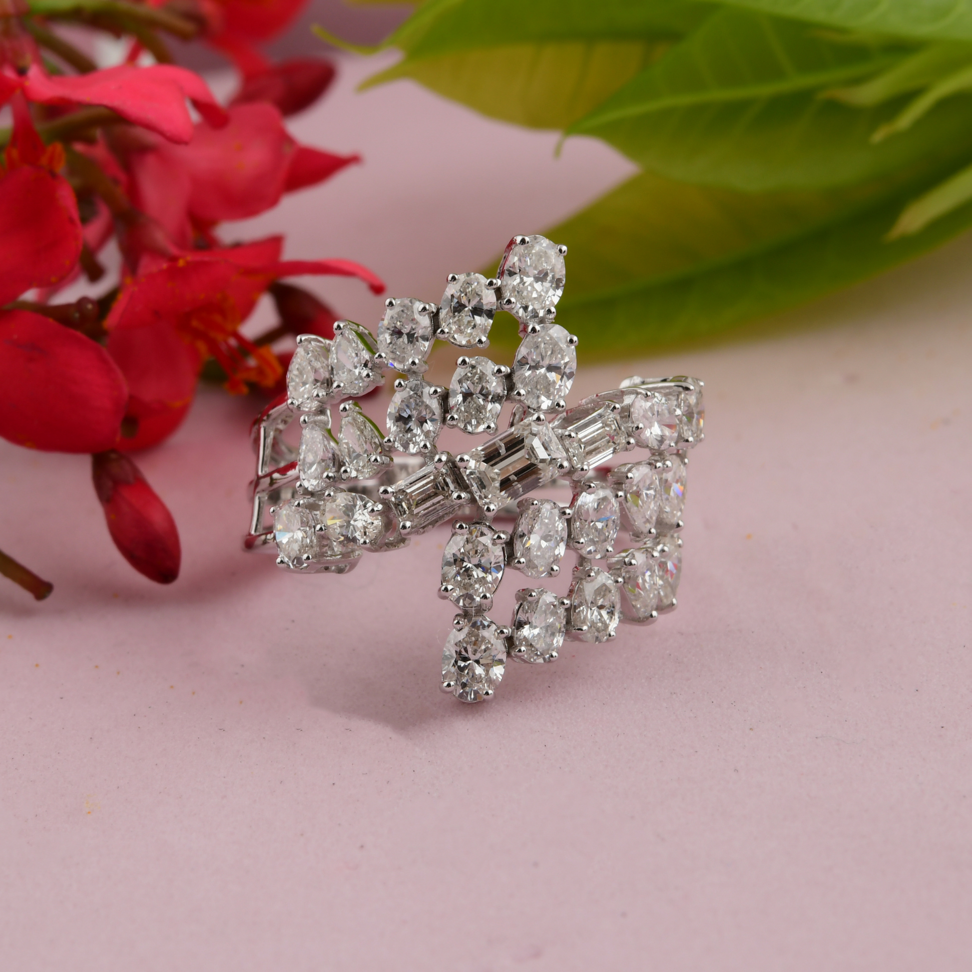 2.61 Carat Natural Multi Diamond Cluster Bypass Gold Wedding Ring
