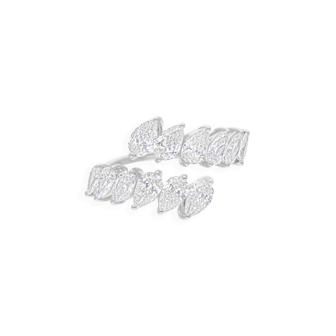 Fine Gold 2.92 Carat Pear Shaped Diamond Open Cuff Crossover Wedding Ring