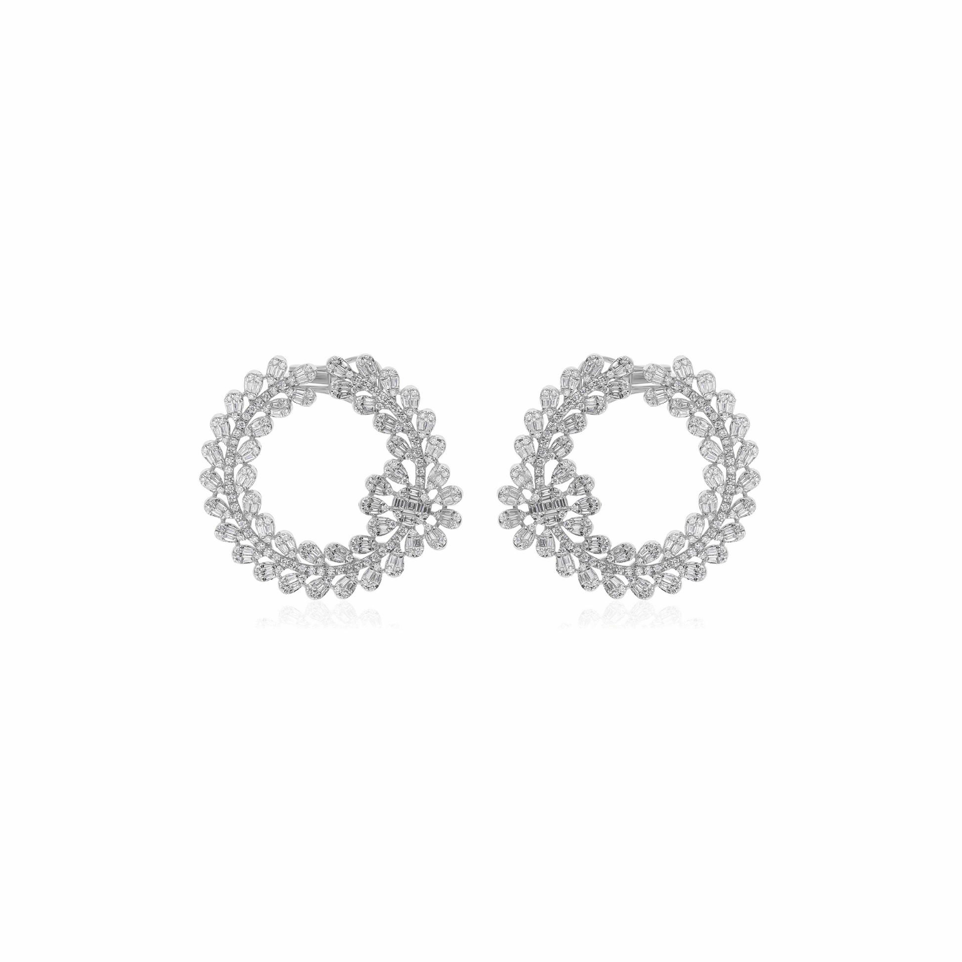 18K Gold 3.37 Ct. Floral Circle Natural Diamond Handmade Earrings