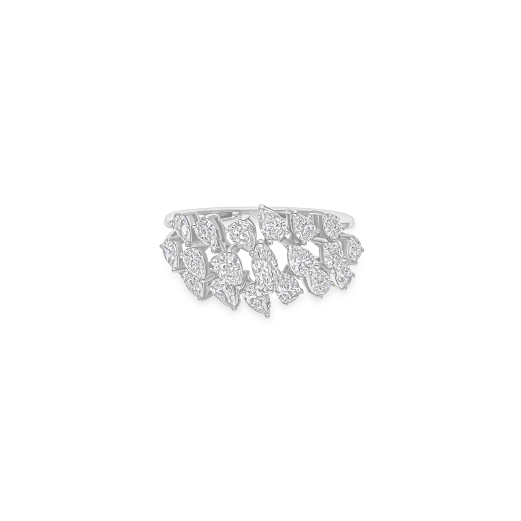 1.75 Carat Marquise & Pear Cut Diamond Statement Solid Gold Cluster Ring