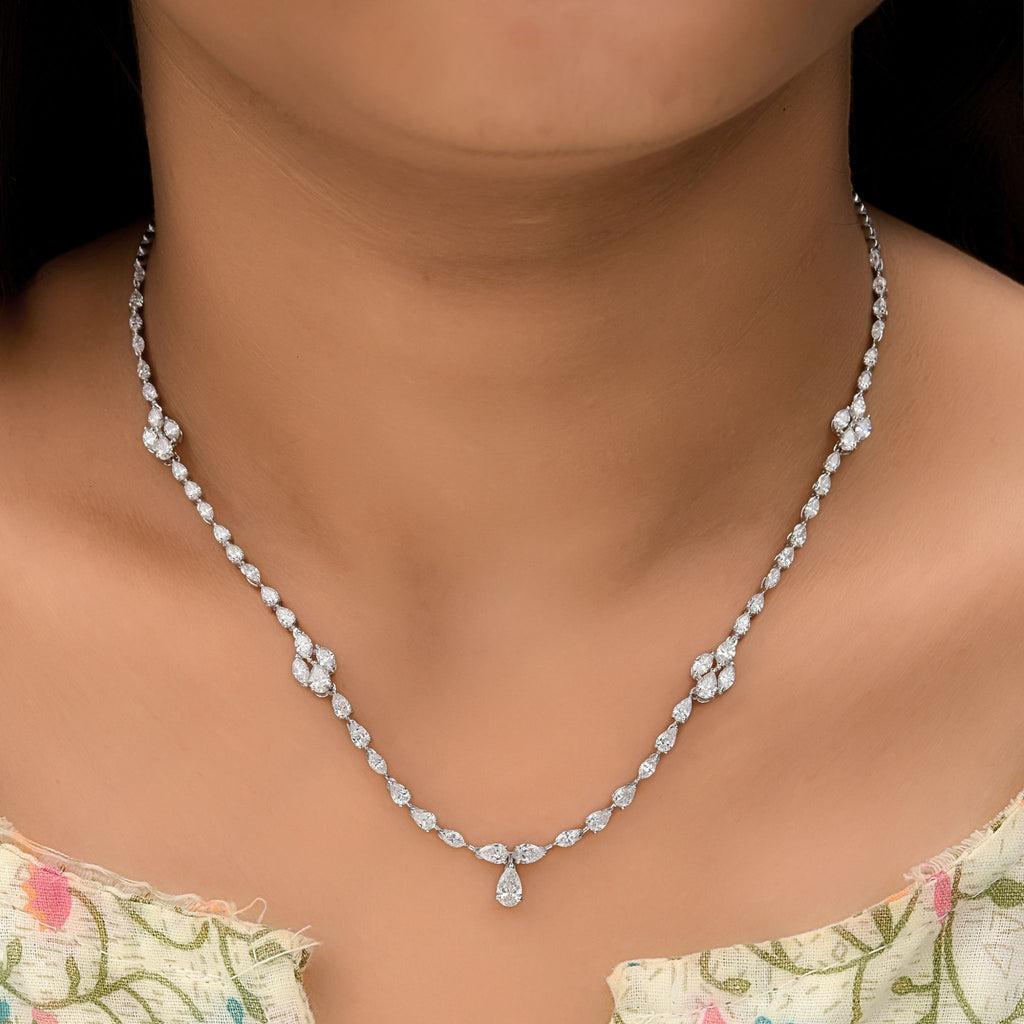 Pear Marquise Brilliant Cut 5.58 Ct Natural SI/H Diamond Tennis Necklace in 18k Gold