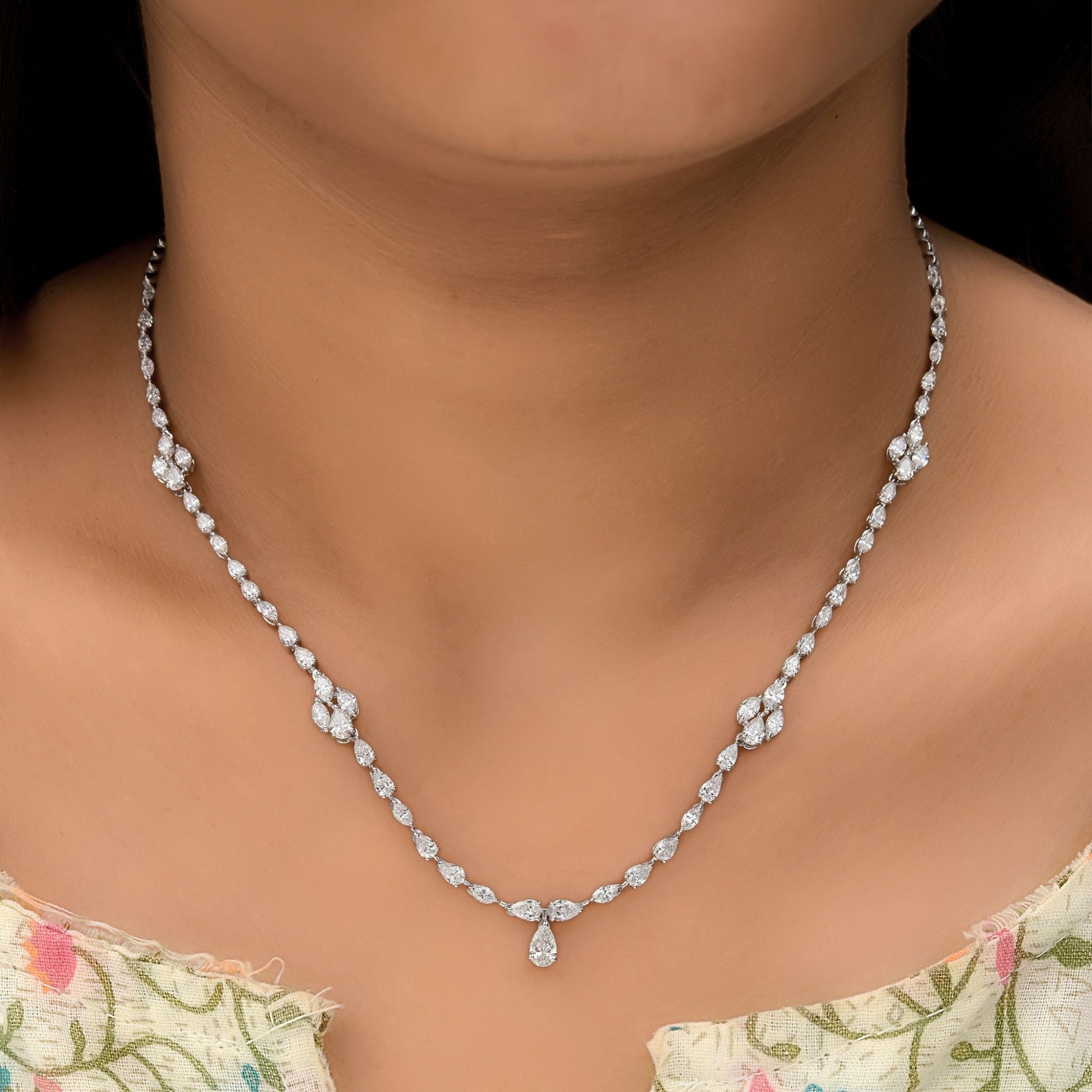 Pear Marquise Brilliant Cut 5.58 Ct Natural SI/H Diamond Tennis Necklace in 18k Gold