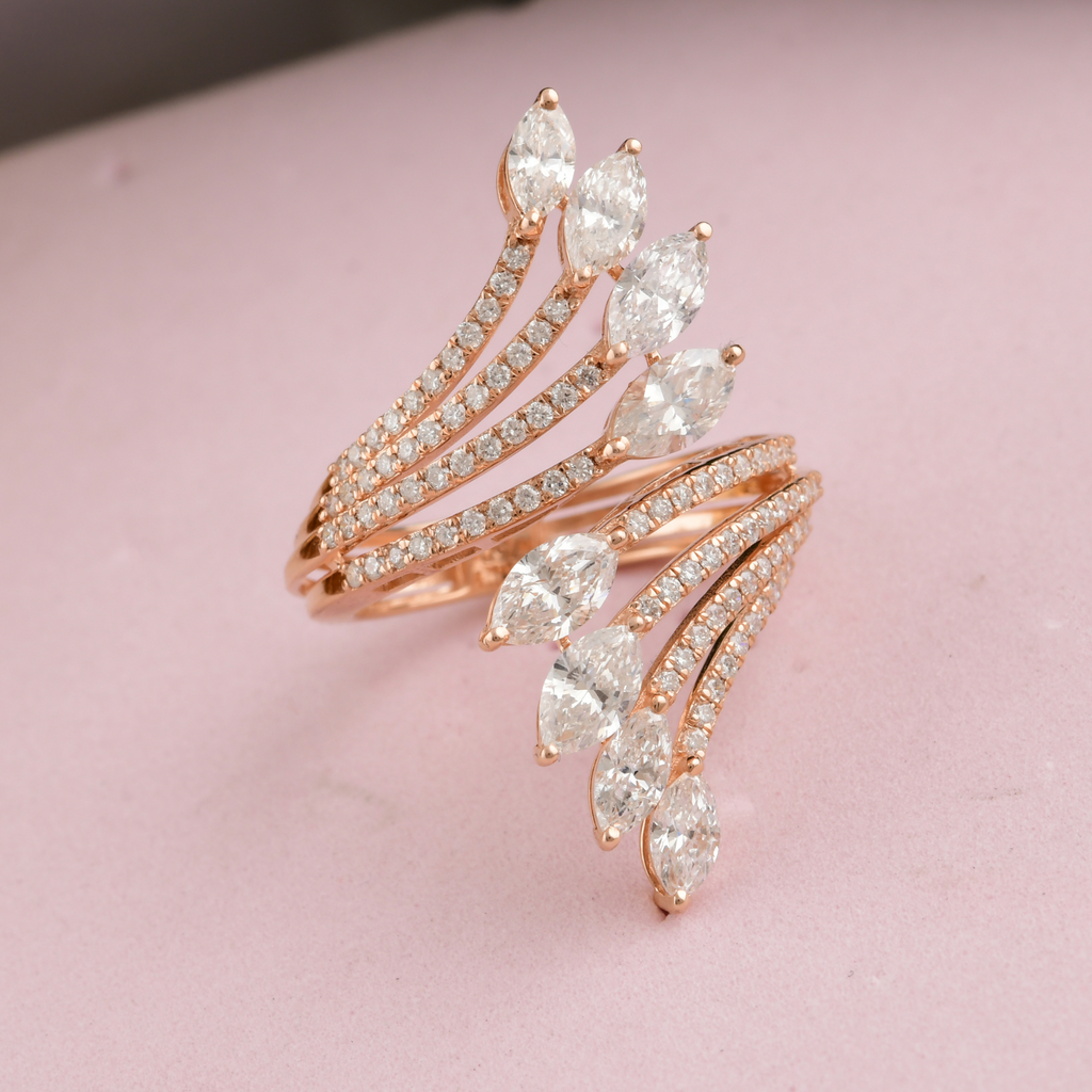 2.66 Carat SI/HI Marquise Round Cut Natural Diamond Gold Full Finger Ring